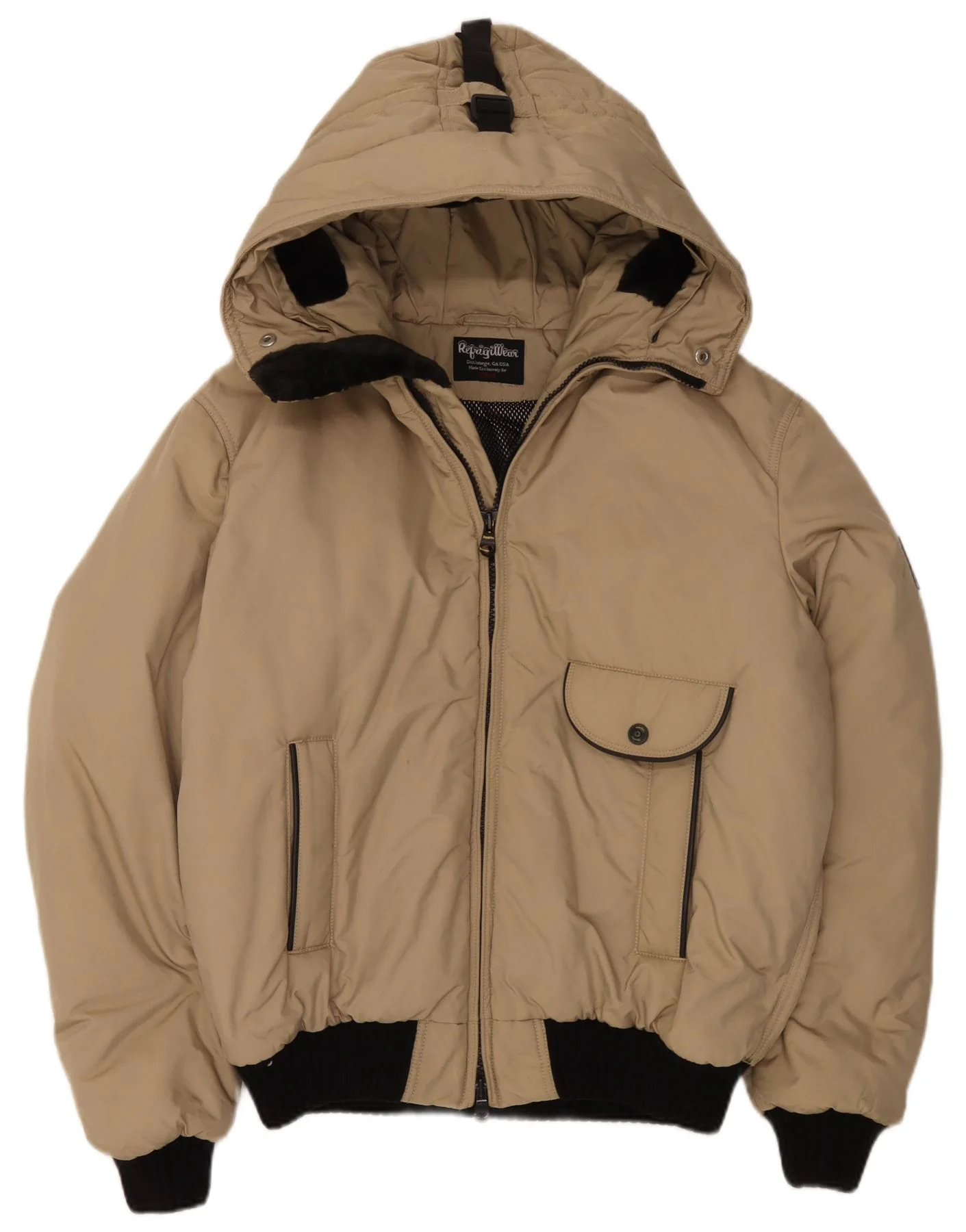 Refrigiwear Mens Hooded Padded Jacket UK 44 2XL Beige Nylon