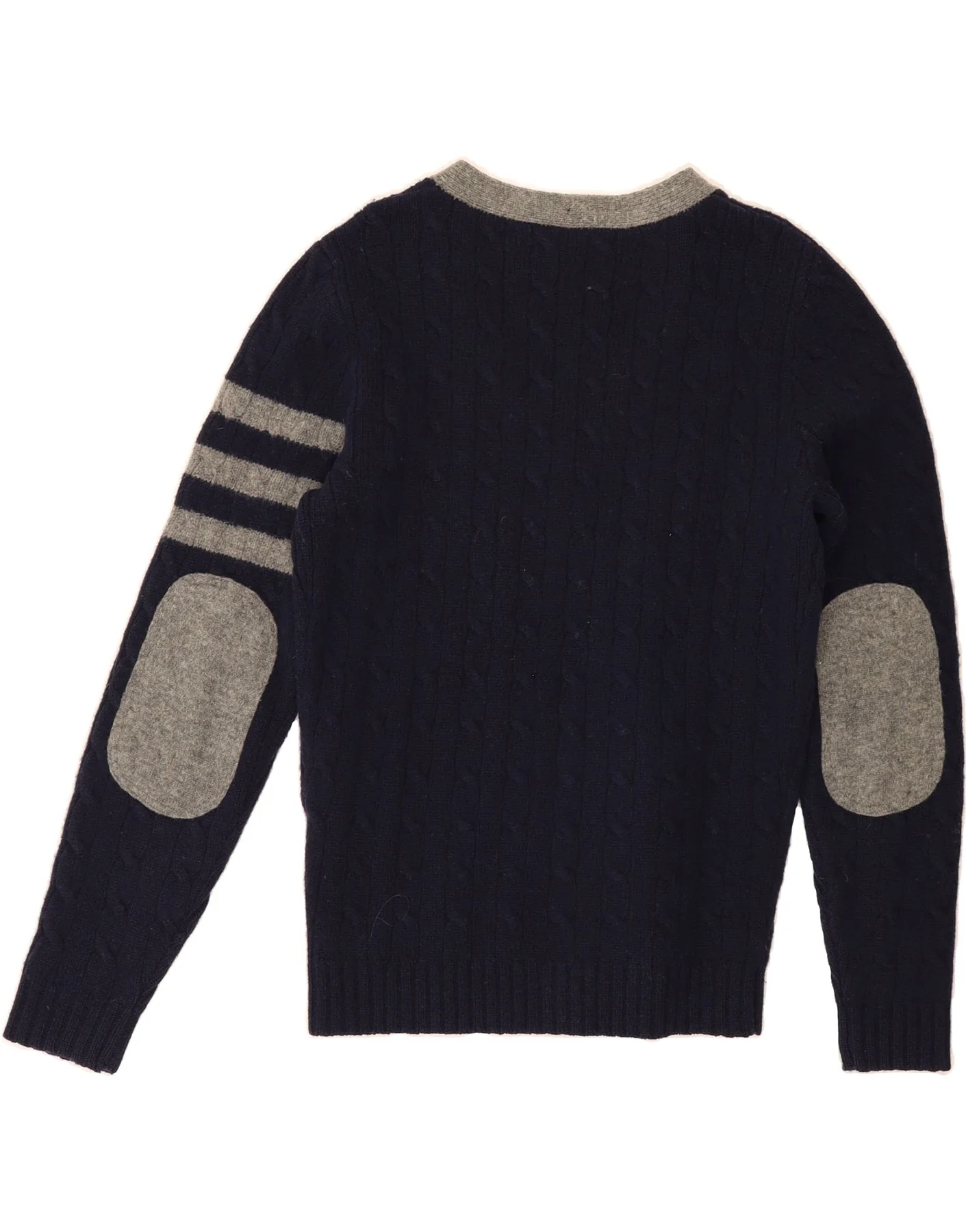 REFRIGUE Mens Cardigan Sweater Small Navy Blue Striped Lambswool - Image 2