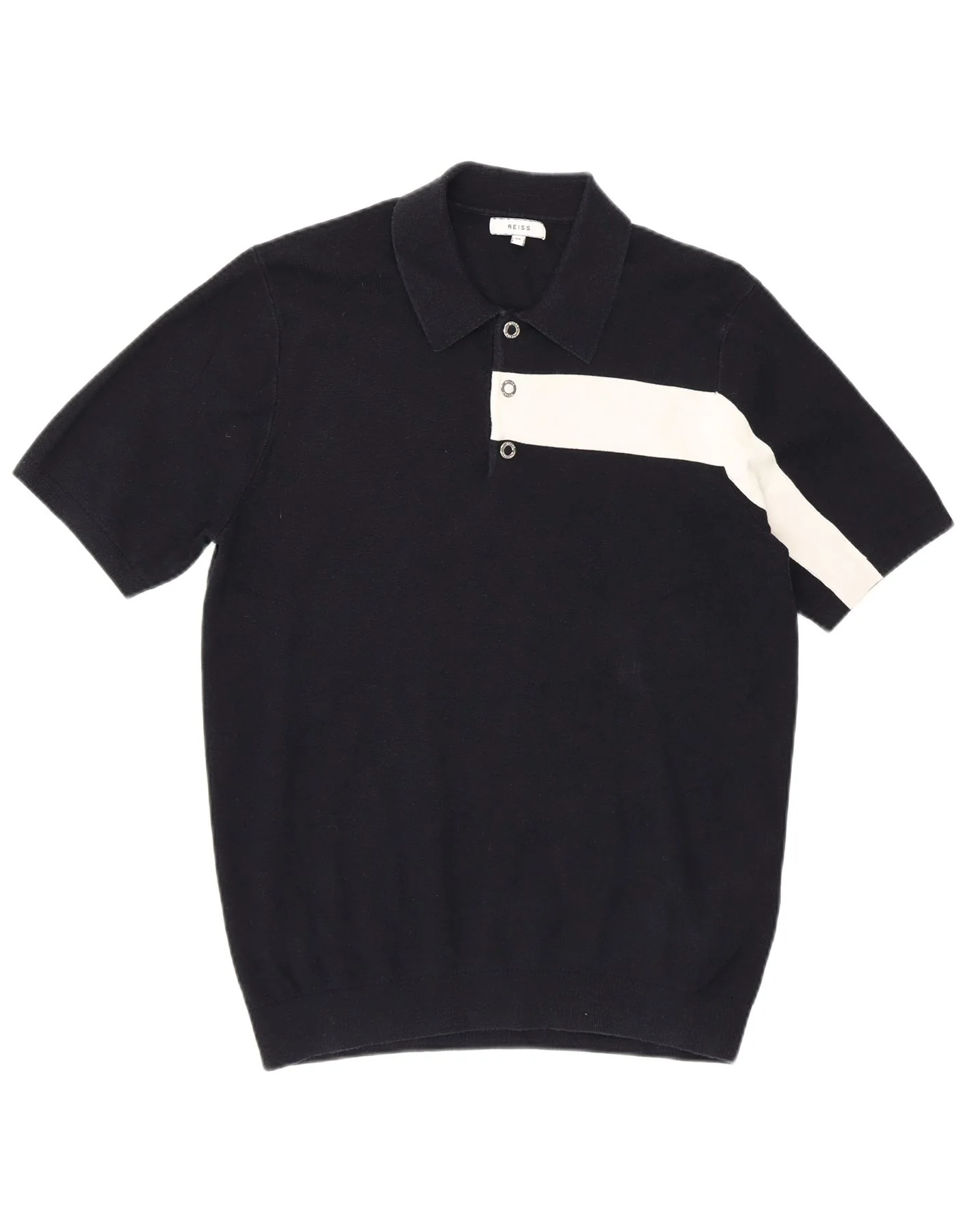 Reiss Mens Polo Shirt Medium Navy Blue Colourblock Cotton
