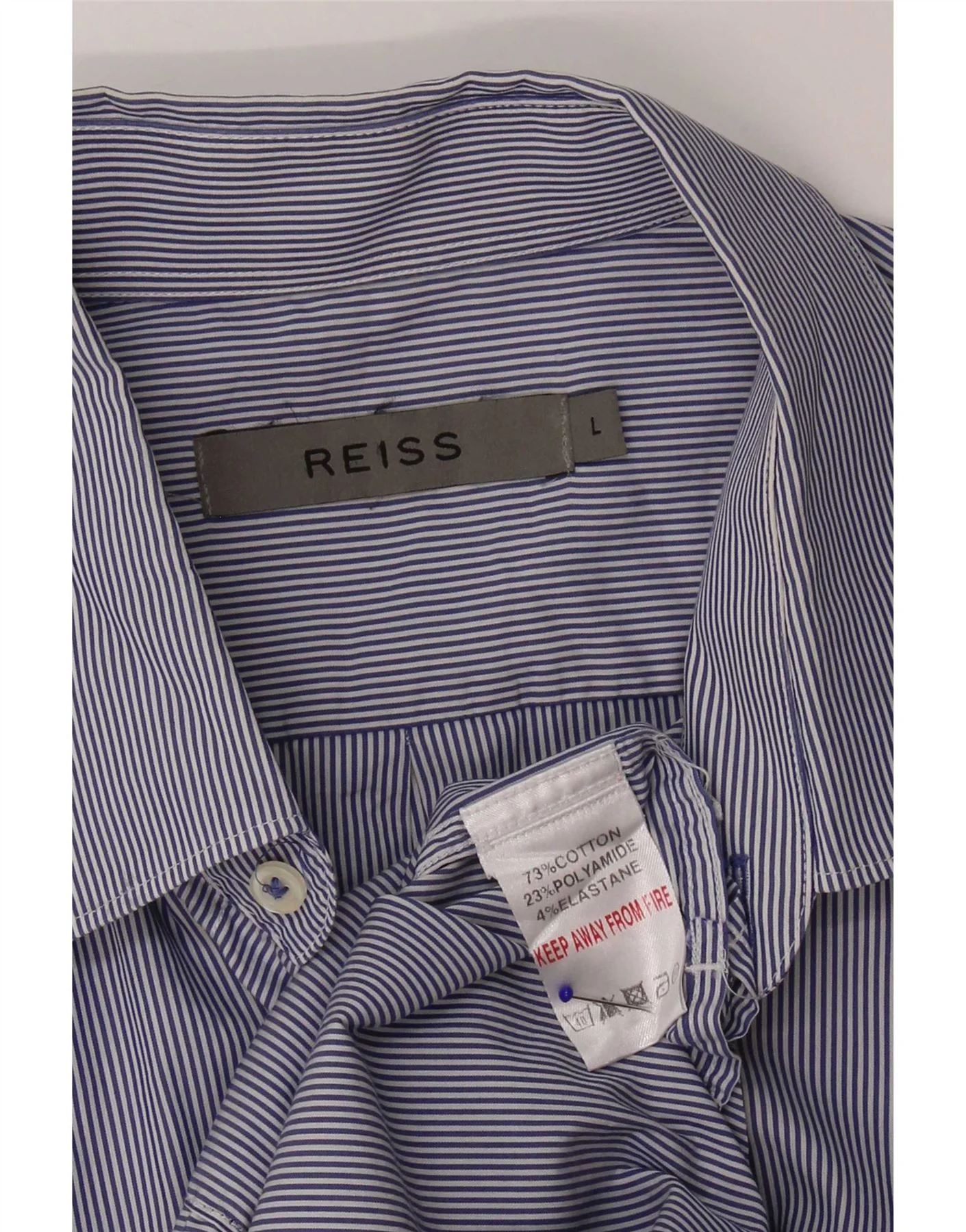 Reiss Mens Shirt Large Navy Blue Pinstripe Cotton - Image 3