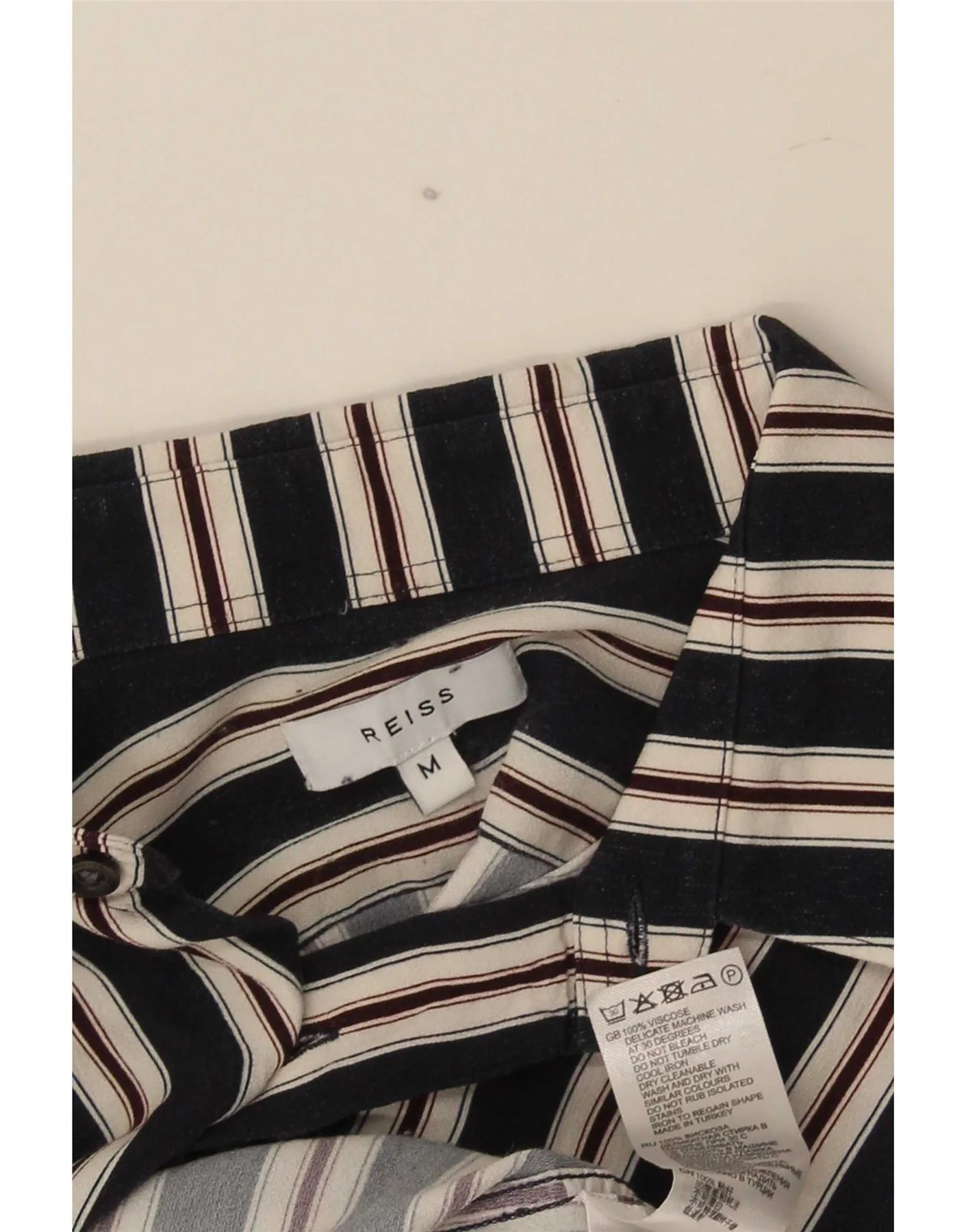 Reiss Mens Shirt Medium Navy Blue Striped Viscose - Image 3