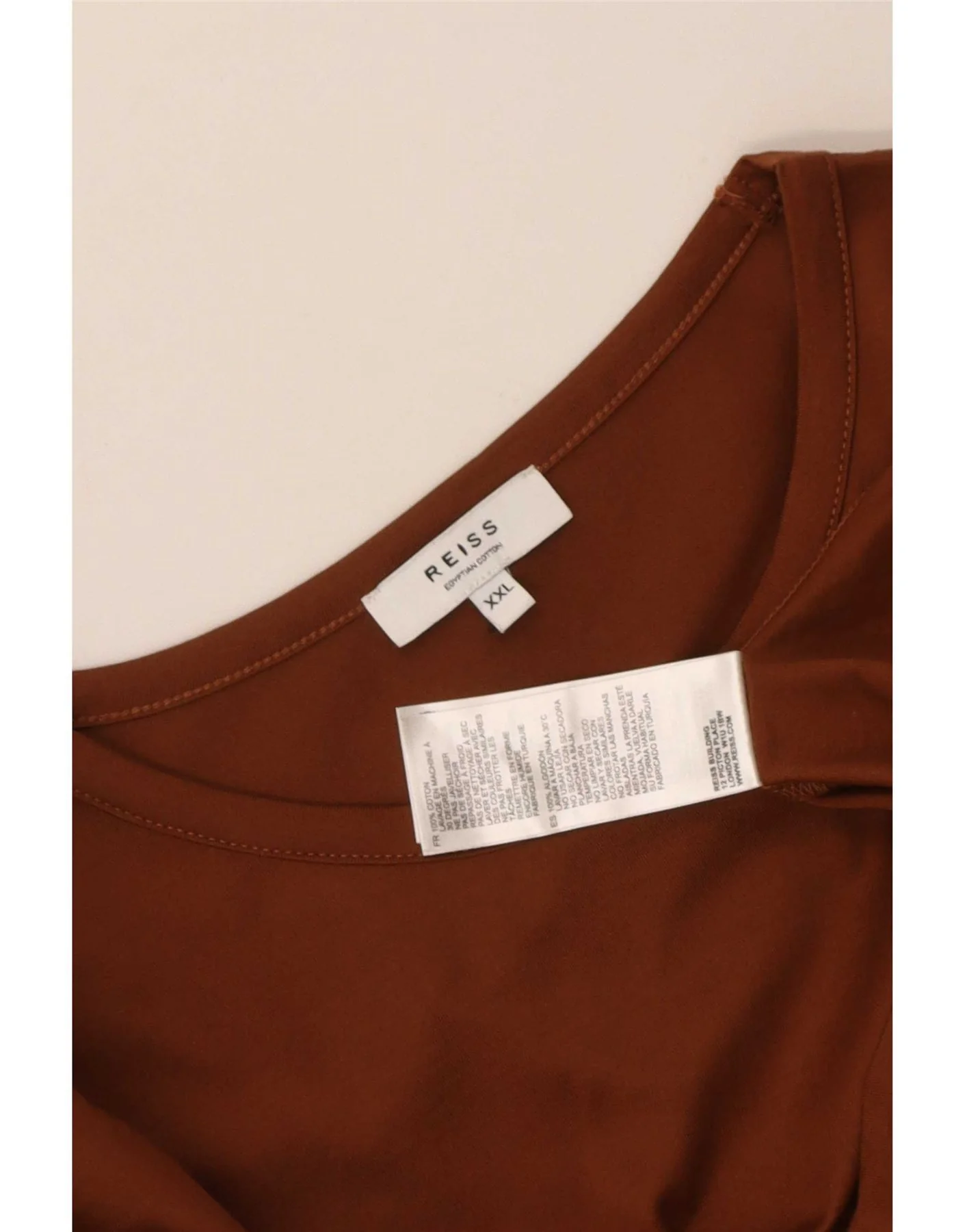 Reiss Mens T-Shirt Top 2XL Brown Cotton - Image 3