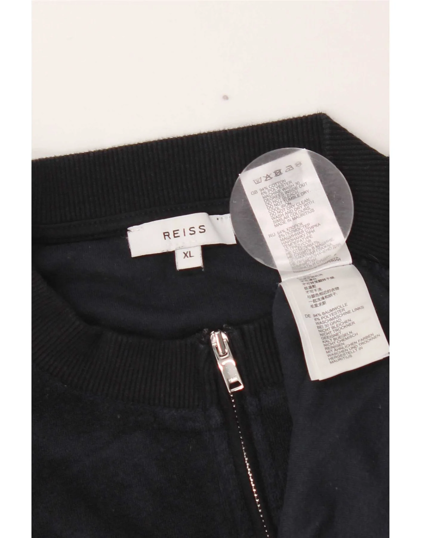 Reiss Mens Zip Neck T-Shirt Top XL Navy Blue Cotton - Image 3