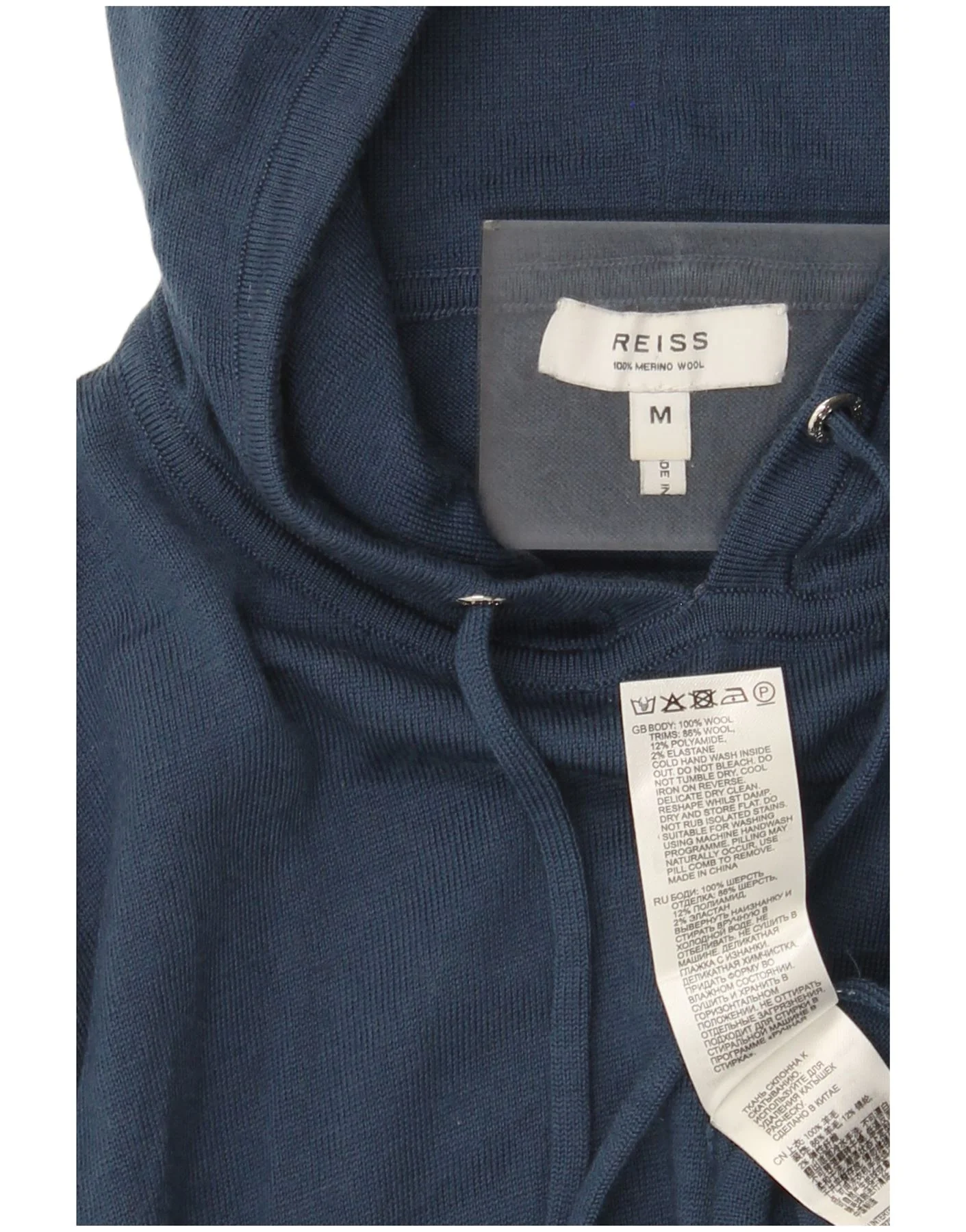 Reiss Womens Hooded Jumper Sweater UK 12 Medium Navy Blue Merino Wool - Image 3