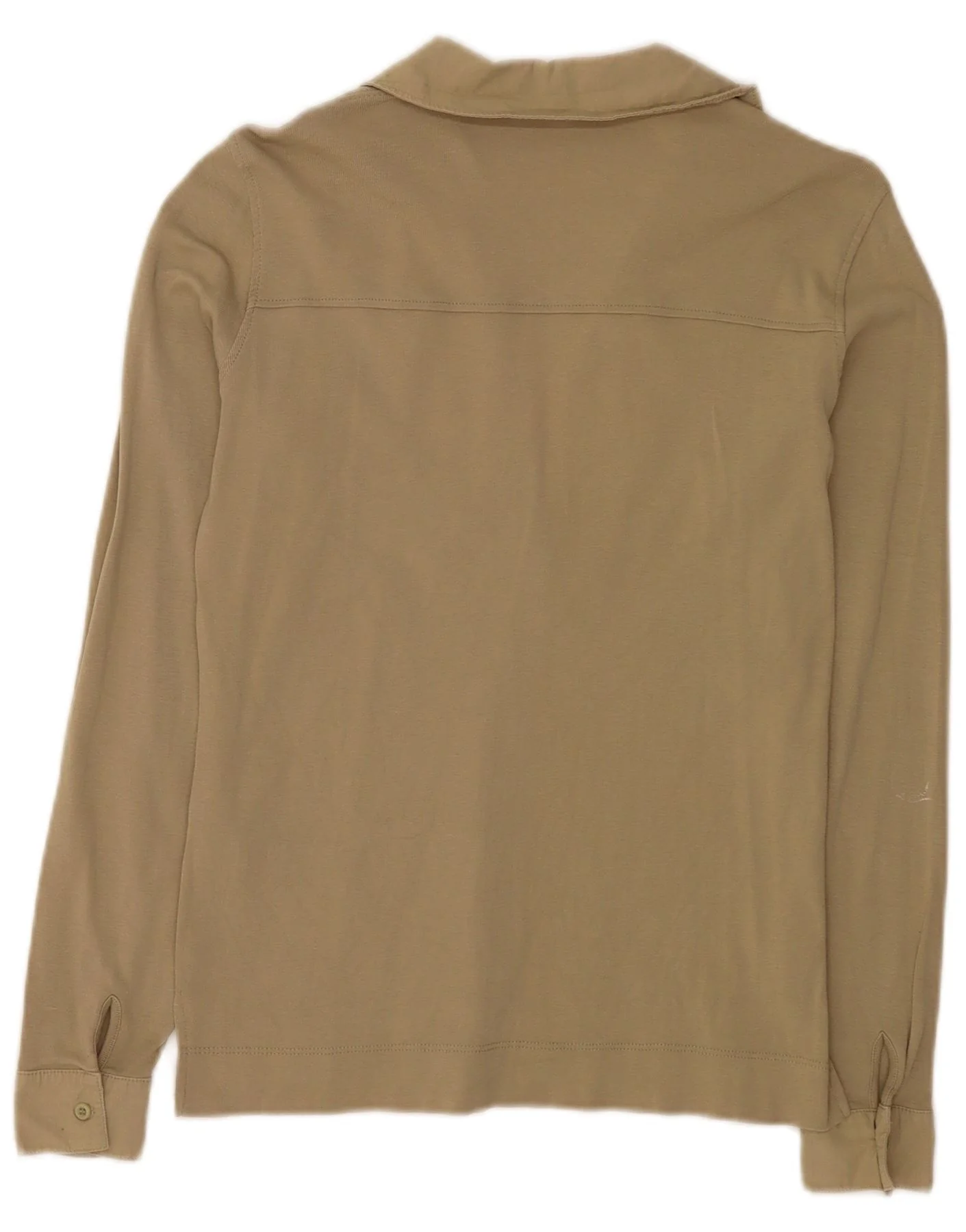 Reiss Womens Long Sleeve Polo Shirt UK 14 Medium Beige Cotton - Image 2