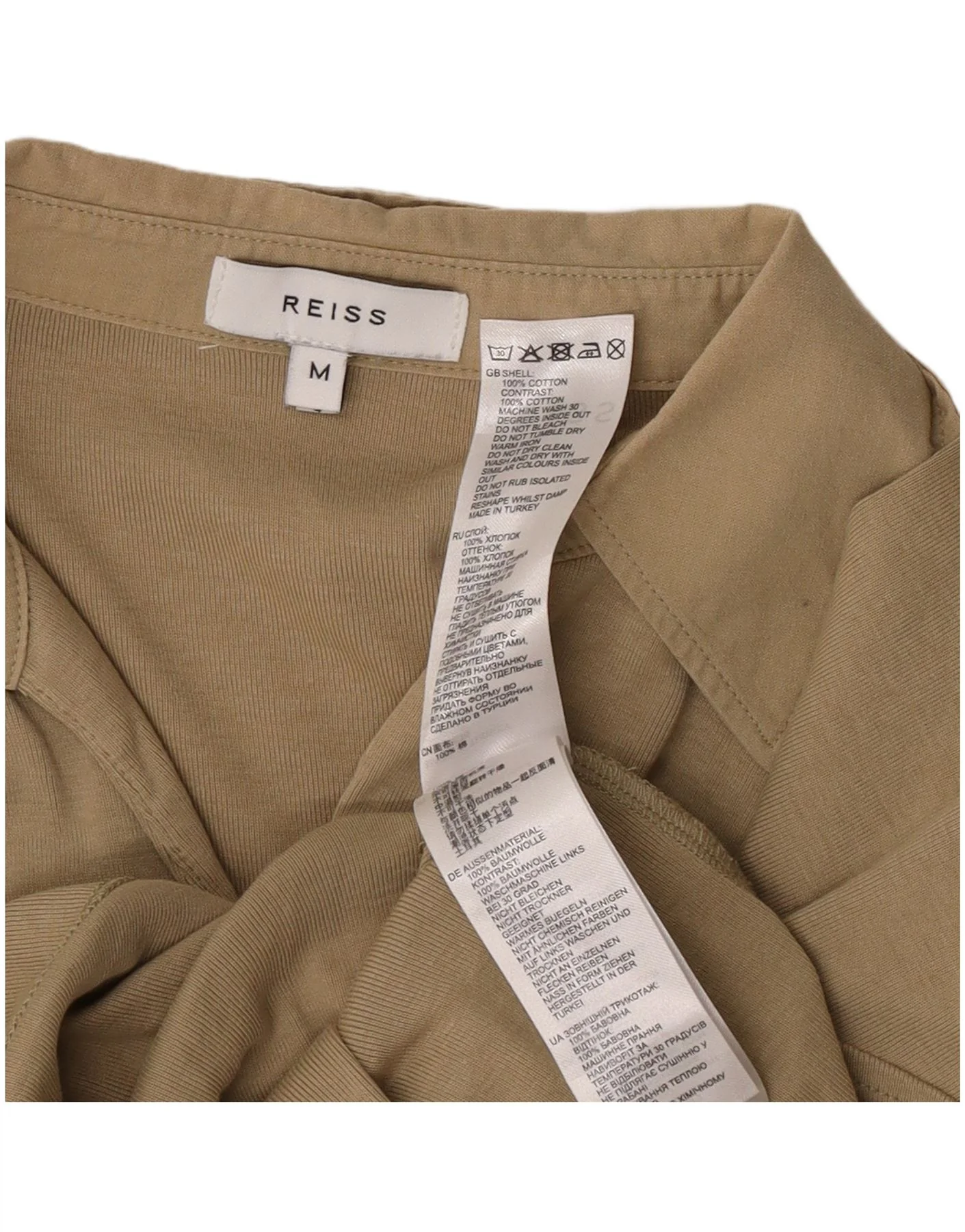 Reiss Womens Long Sleeve Polo Shirt UK 14 Medium Beige Cotton - Image 4