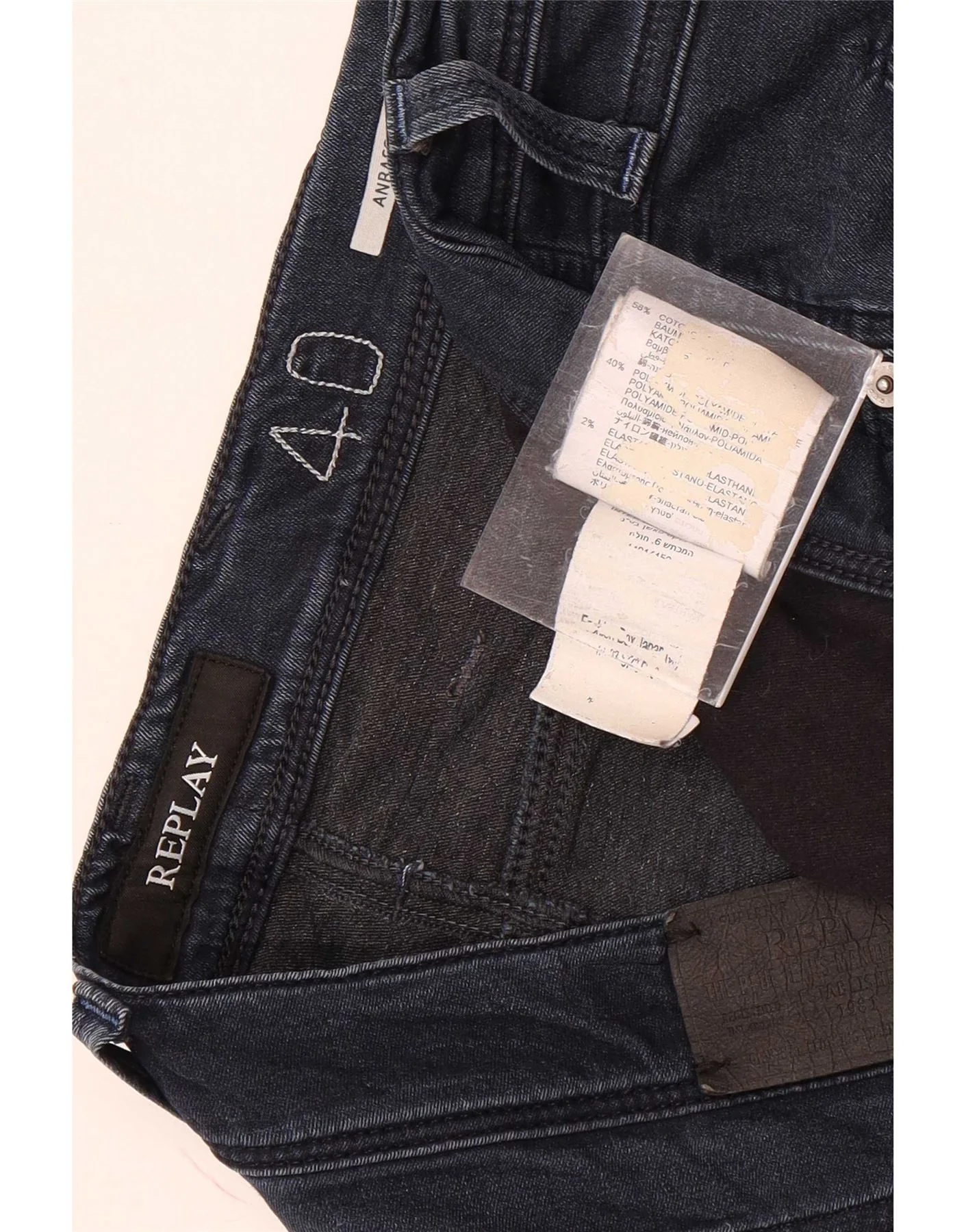 Replay Mens Anbass Slim Jeans W40 L34 Navy Blue Cotton - Image 3