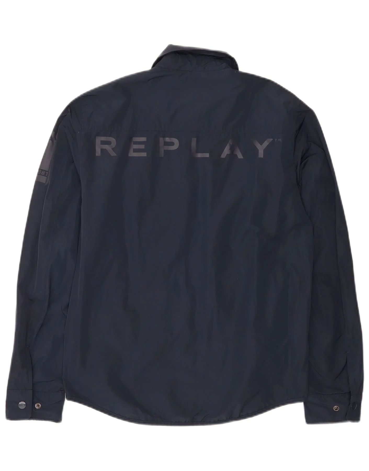 Replay Mens Graphic Rain Jacket UK 36 Small Navy Blue Polyester - Image 2