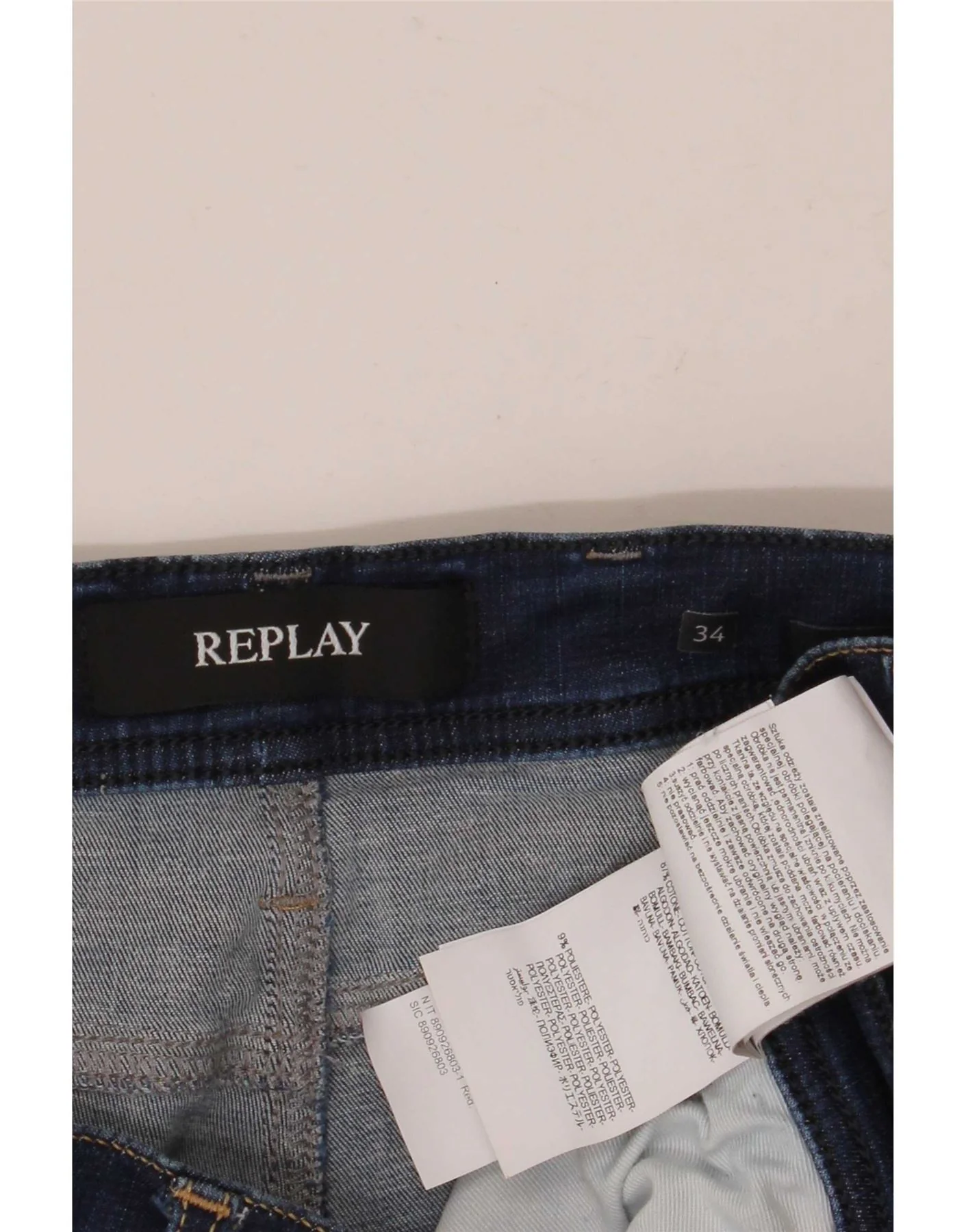 Replay Mens Jondrill Skinny Jeans W34 L32 Navy Blue Cotton - Image 3