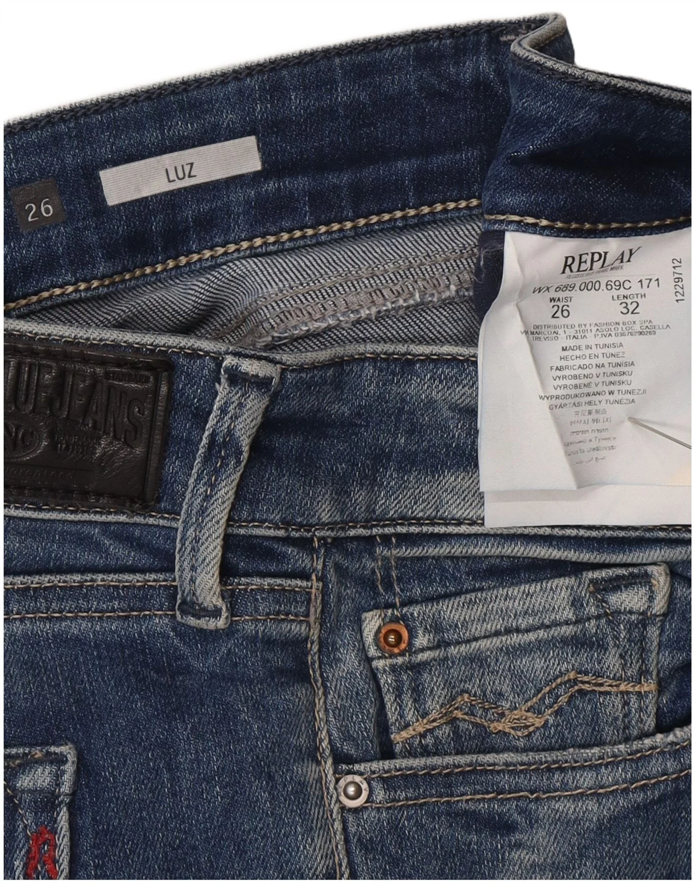 Replay Womens Luz Low Waist Super Skinny Jeans W26 L32 Blue Cotton - Image 5