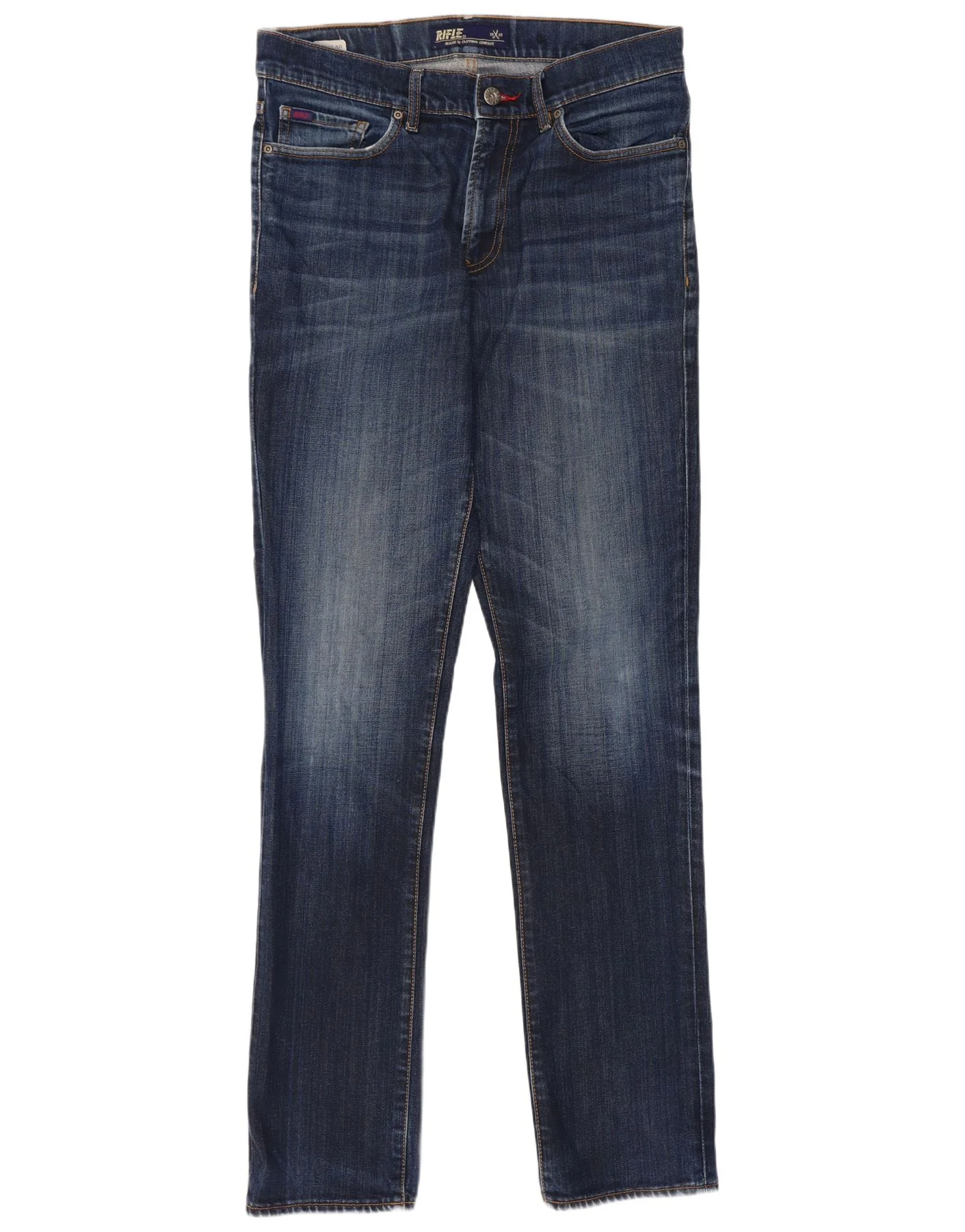 Rifle Mens Distressed Slim Jeans  W32 L34 Navy Blue Cotton