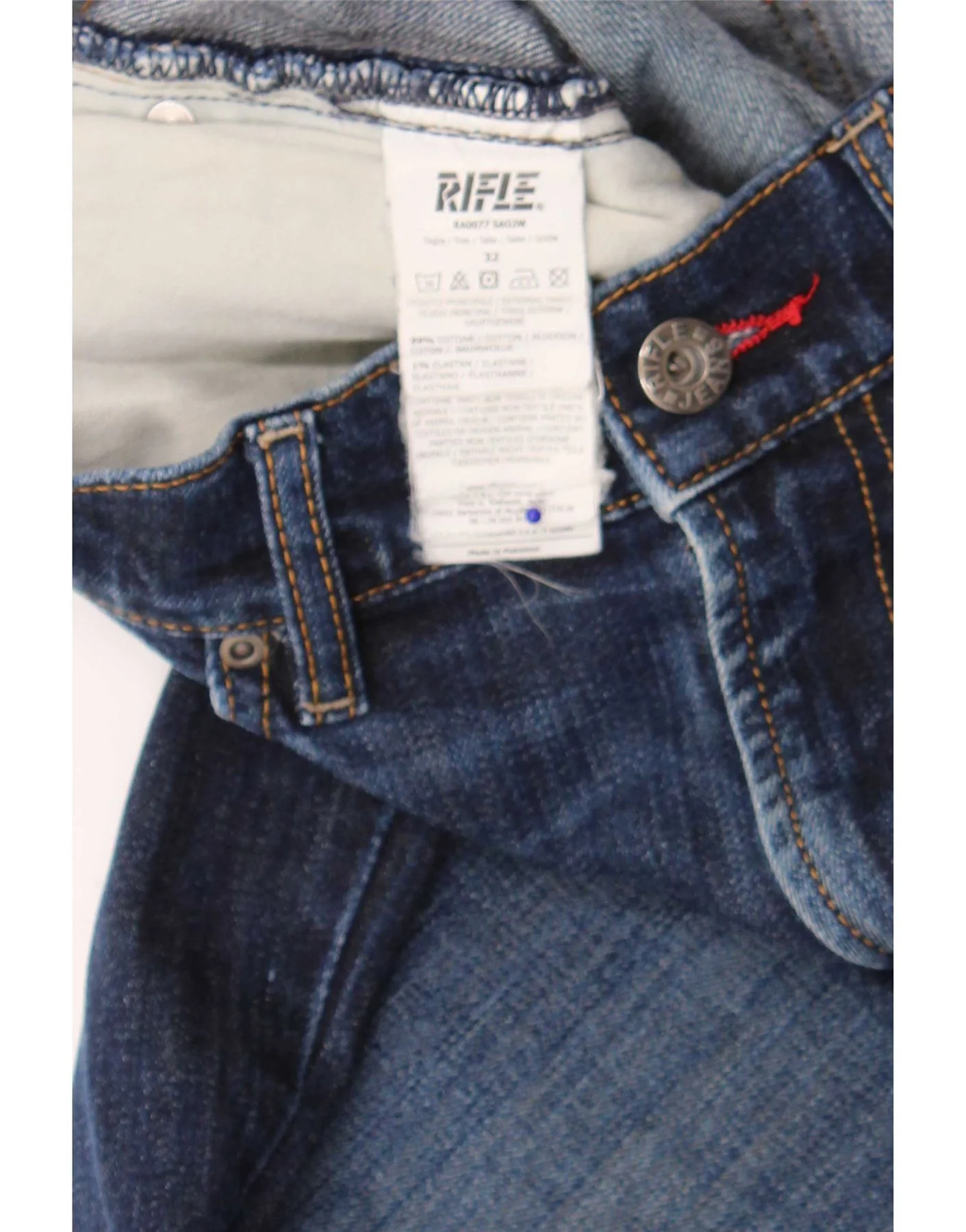 Rifle Mens Distressed Slim Jeans  W32 L34 Navy Blue Cotton - Image 3