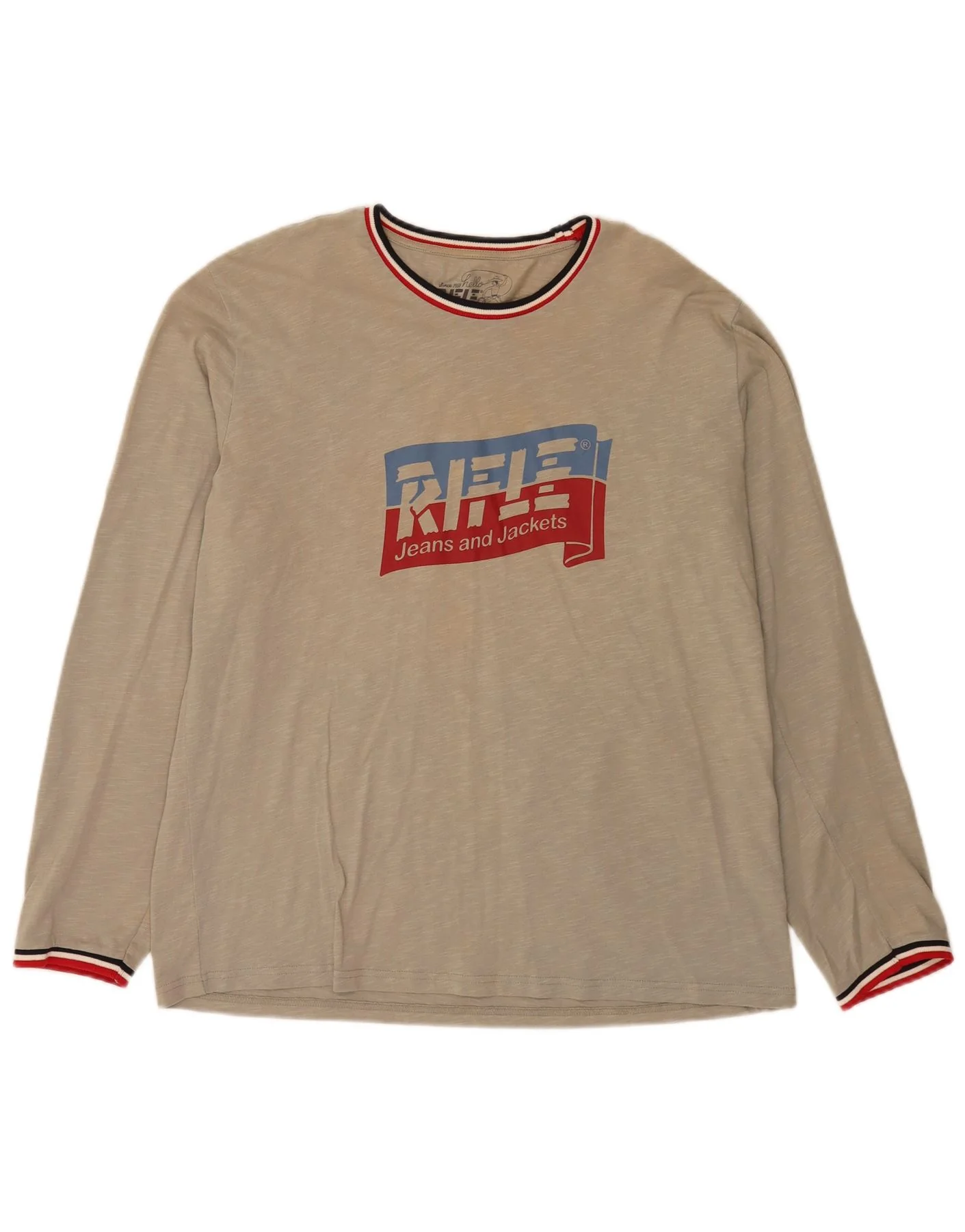 Rifle Mens Graphic Top Long Sleeve Large Grey Striped