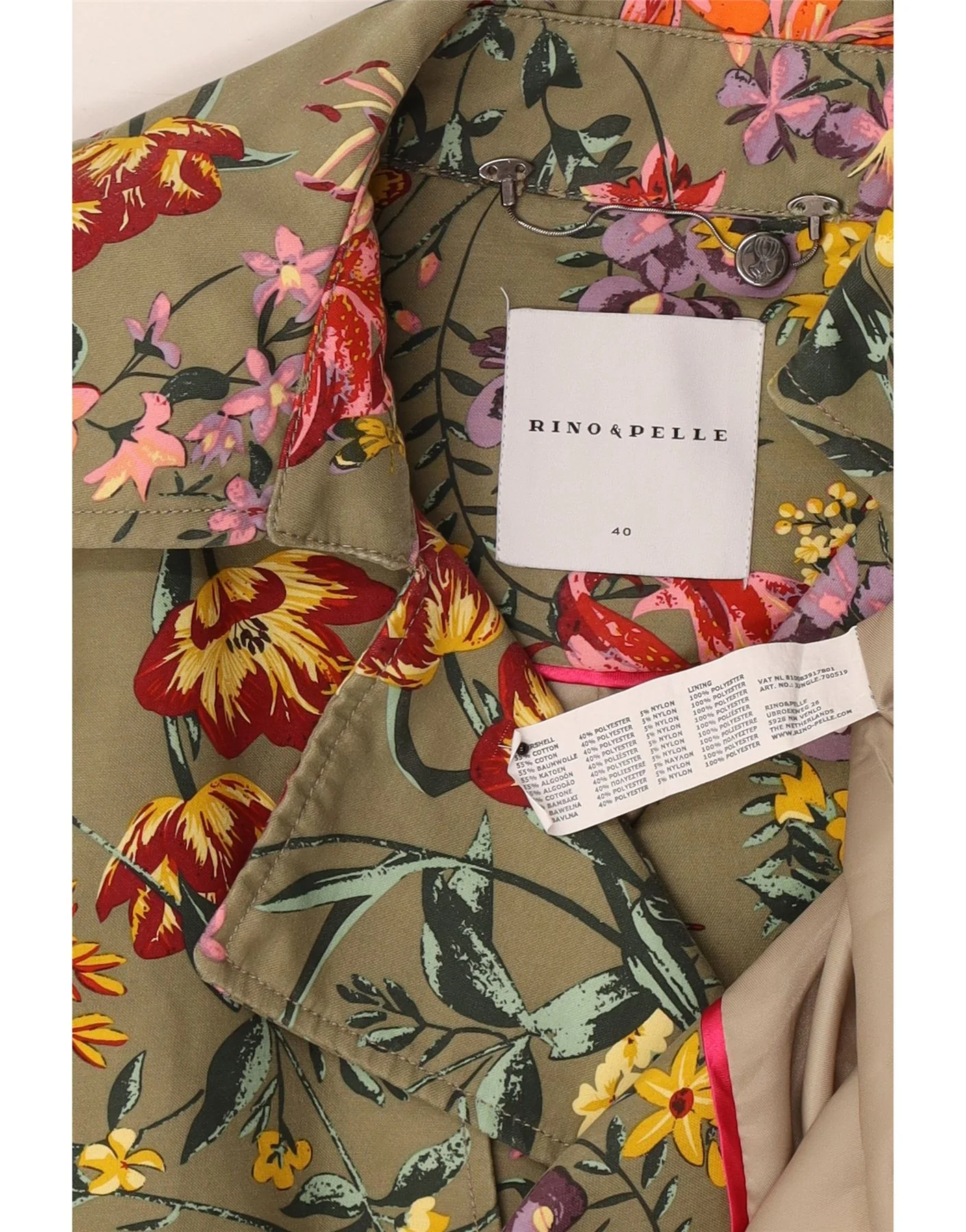 Rino & Pelle Womens Trench Coat EU 40 Medium Khaki Floral Cotton - Image 3