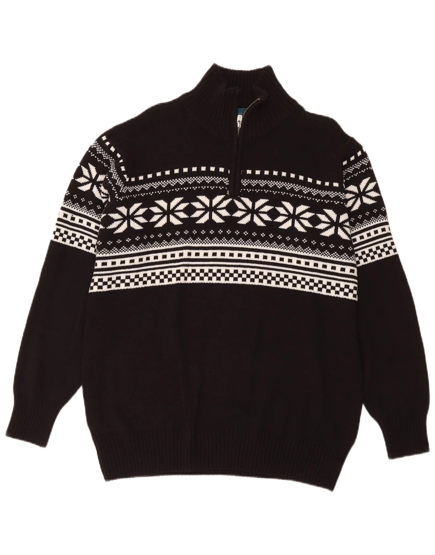 Ronley Mens Zip Neck Jumper Sweater EU 56/58 XL Black Fair Isle Cotton