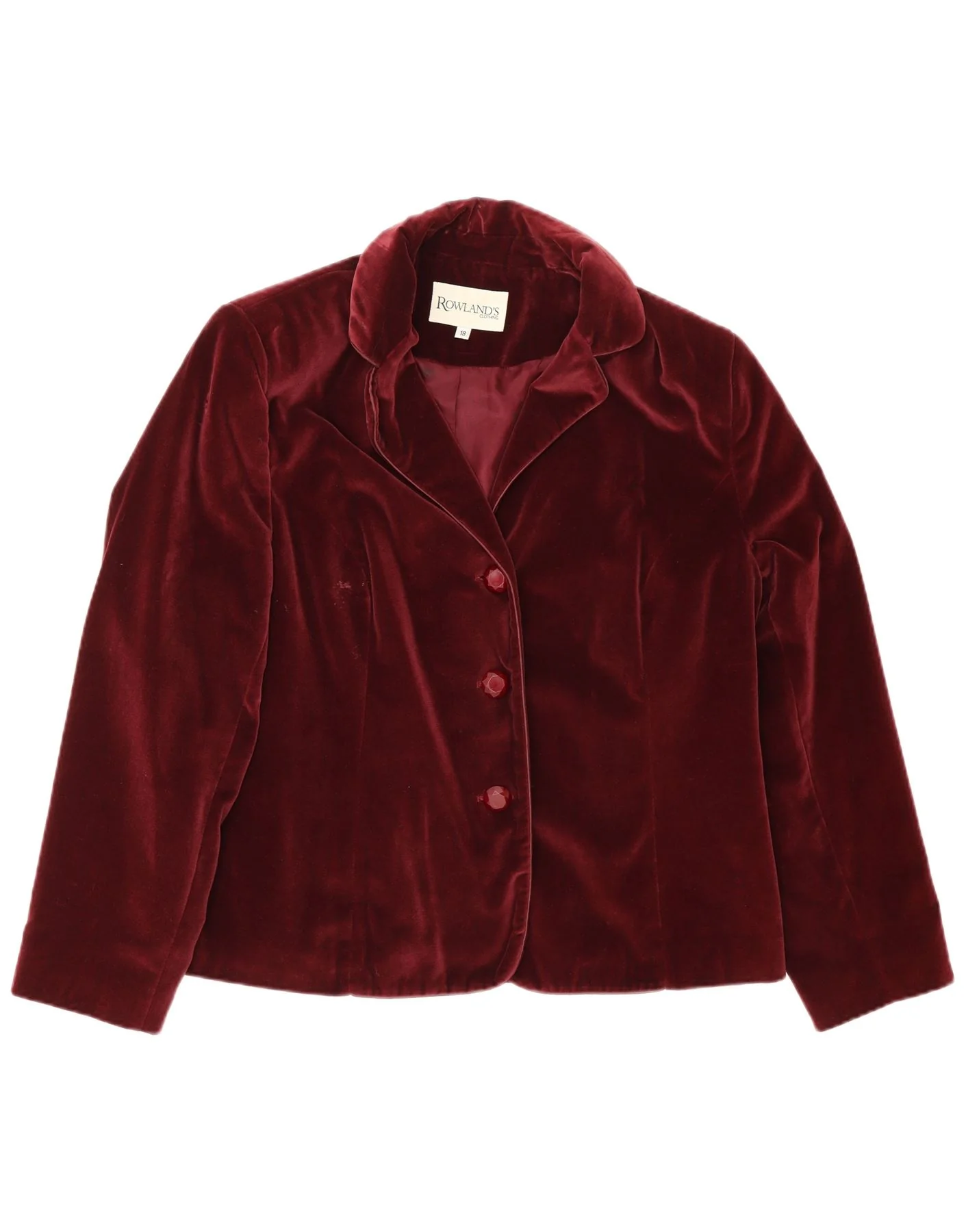 Rowland's Womens 3 Button Velvet Blazer Jacket UK 18 XL Burgundy Cotton