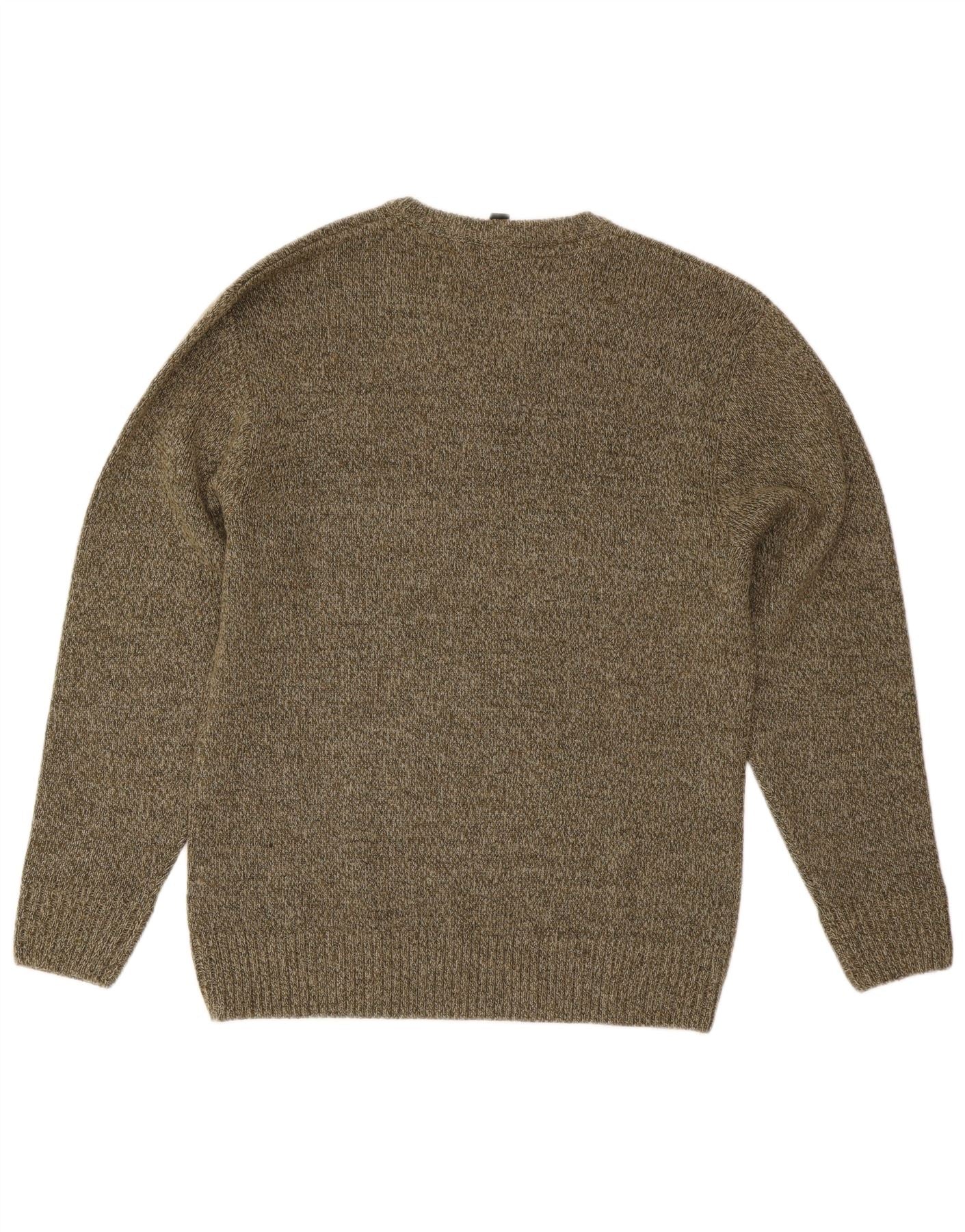 Rydale Mens V-Neck Jumper Sweater 2XL Khaki Flecked Wool - Image 2