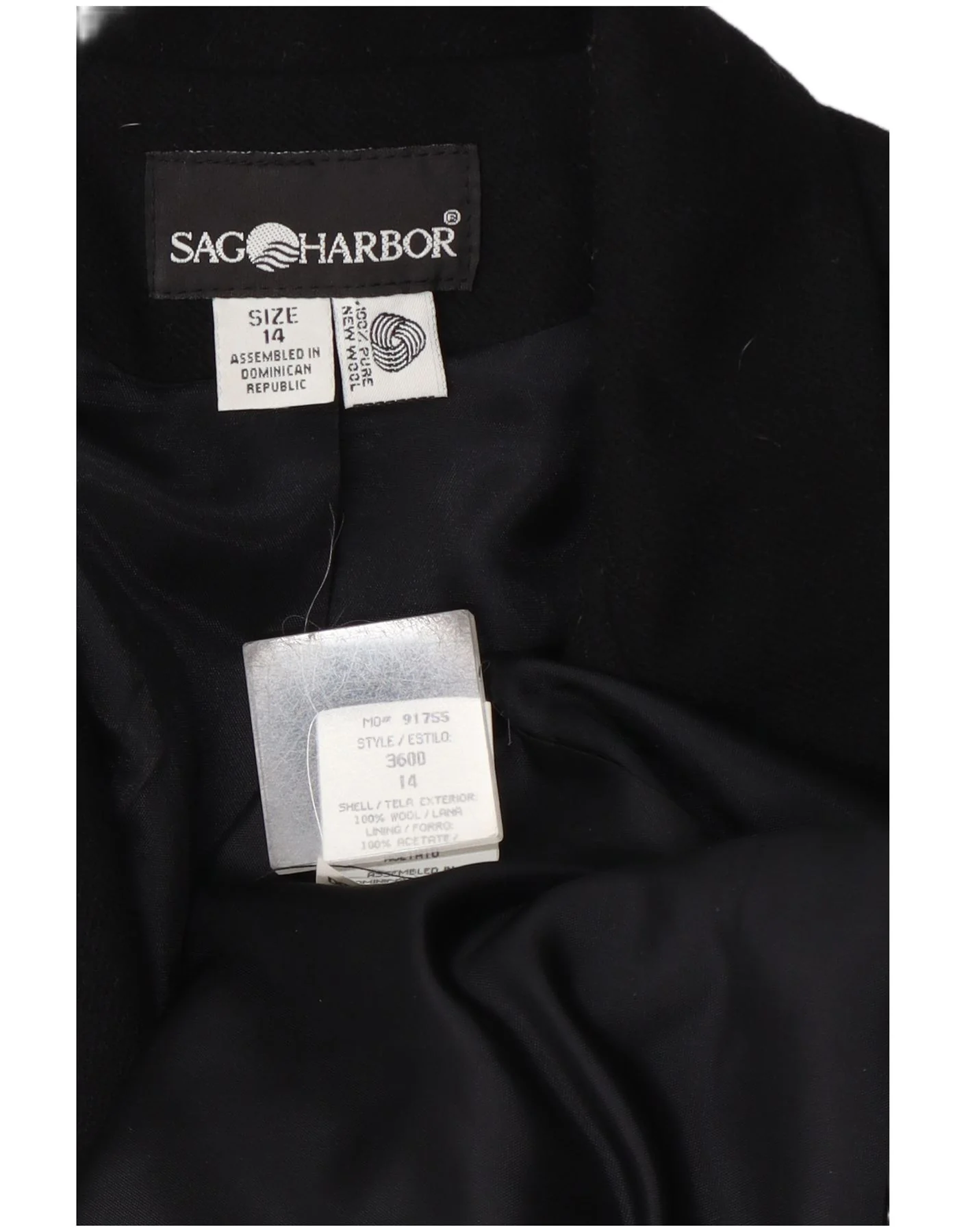 Sag Harbor Womens 1 Button Blazer Jacket UK 14 Large Black Wool - Image 3