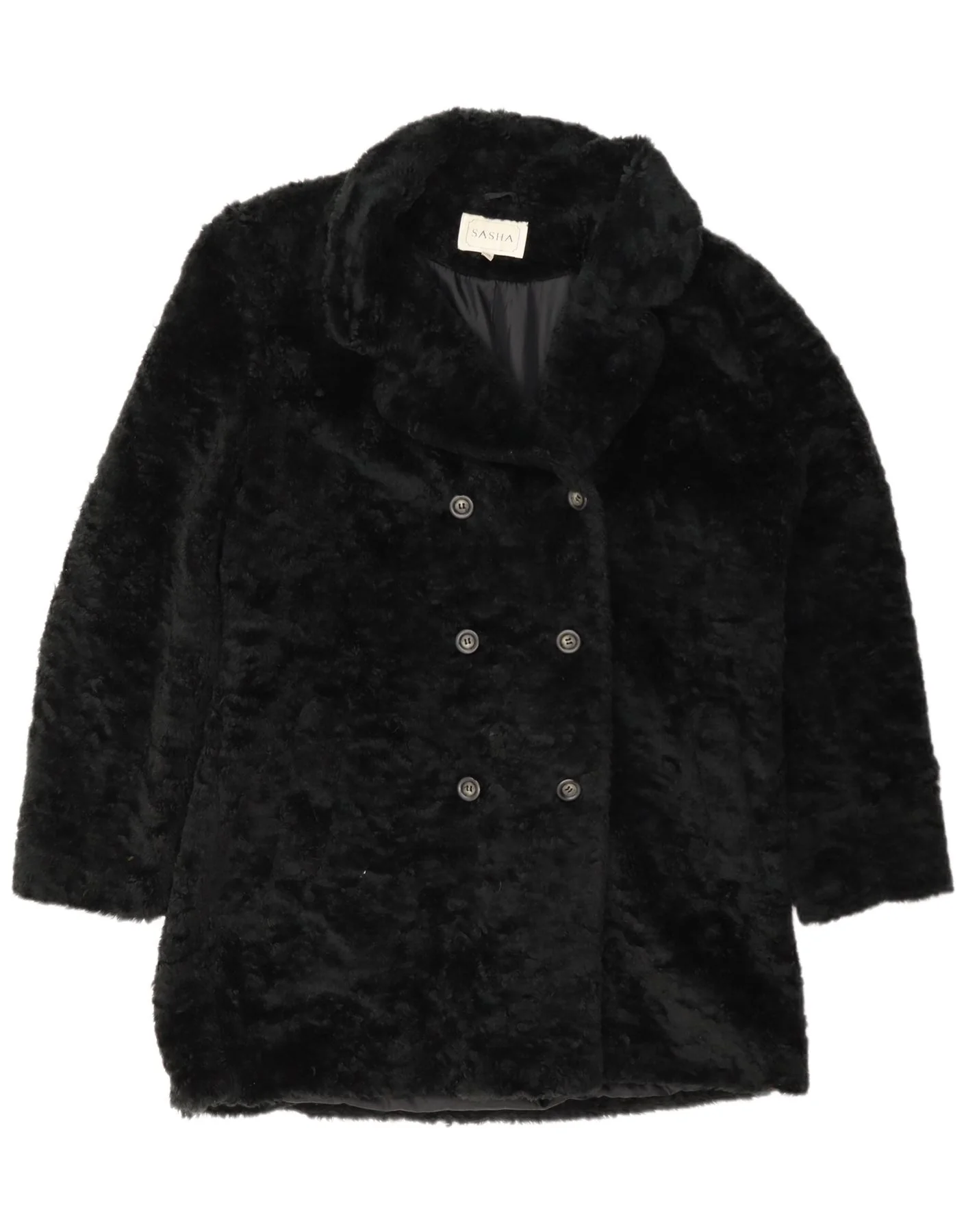 Sasha Womens Double Breasted Faux Fur Overcoat UK 14 Large Black Acrylic