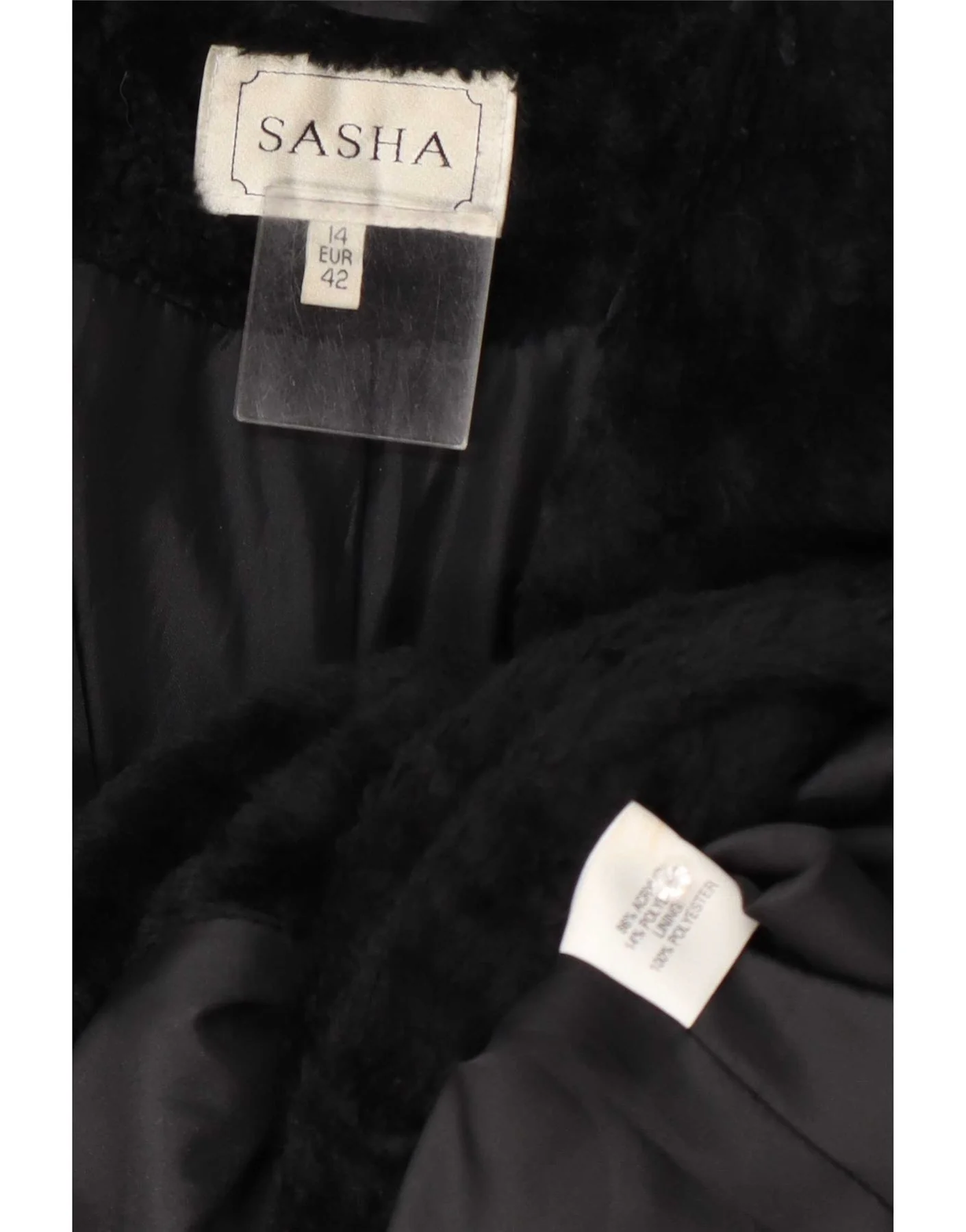 Sasha Womens Double Breasted Faux Fur Overcoat UK 14 Large Black Acrylic - Image 4