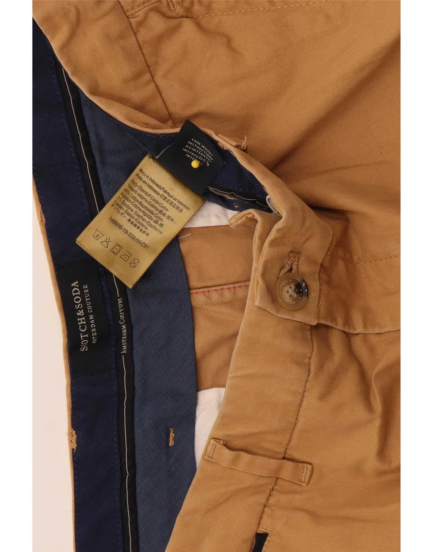 Scotch & Soda Mens Chino Shorts W33 Medium Beige Cotton - Image 4
