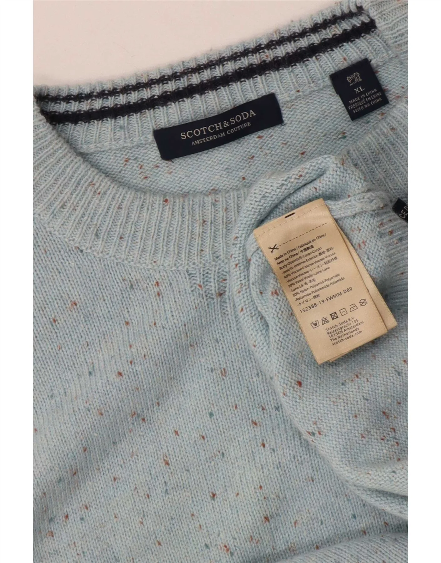Scotch & Soda Mens Crew Neck Jumper Sweater XL Blue Flecked Viscose - Image 3