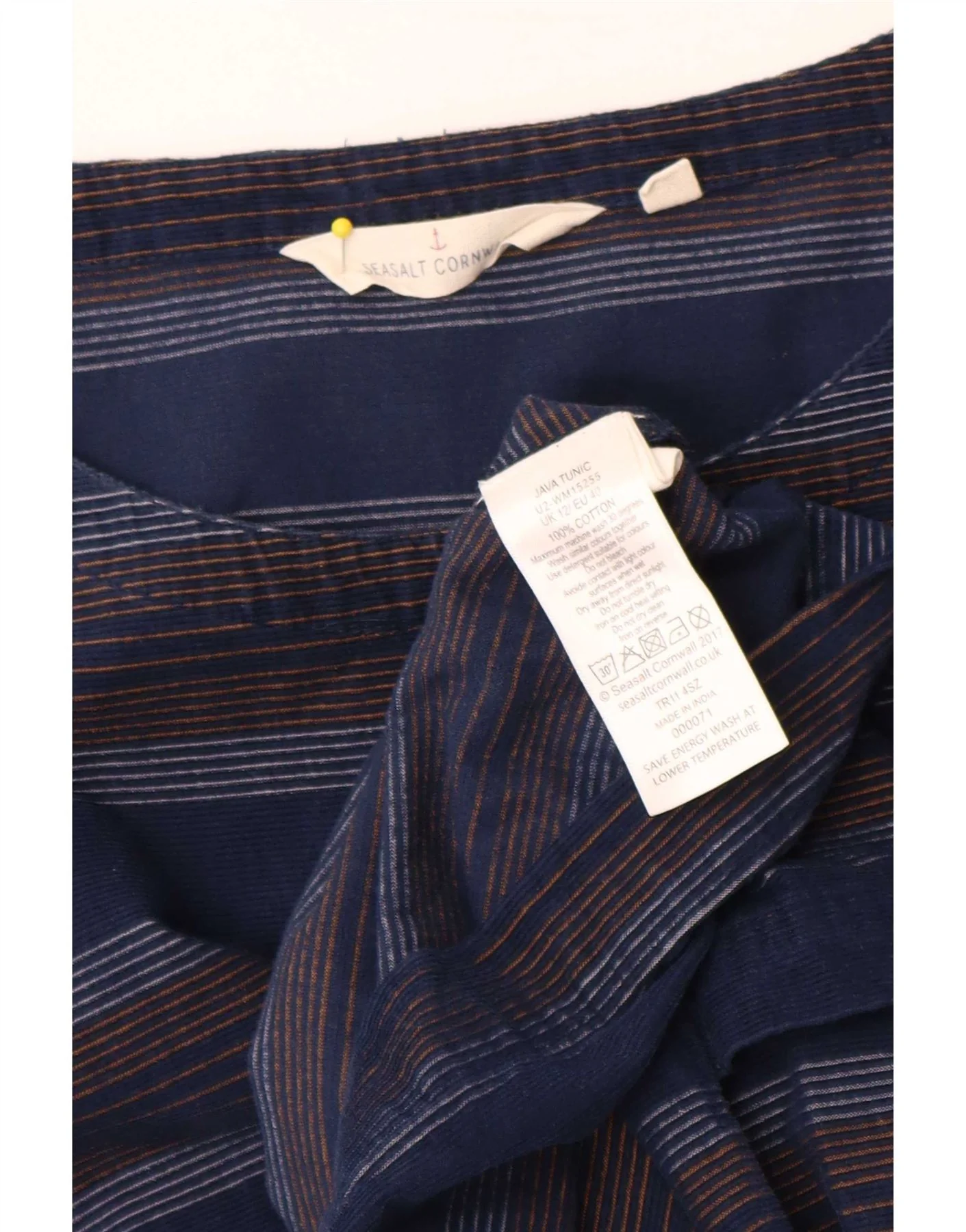 Seasalt Womens 3/4 Sleeve Tunic Dress UK 12 Medium Navy Blue Striped Cotton - Image 3