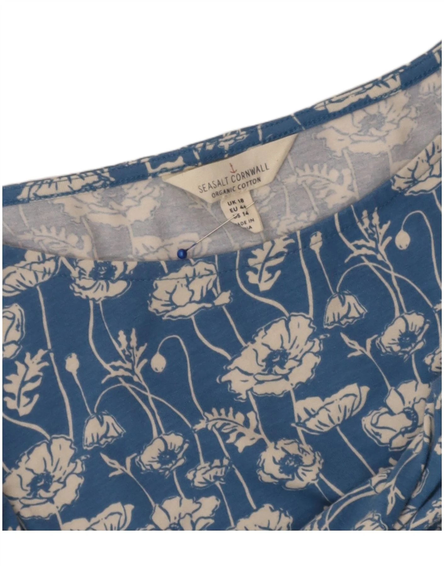 Seasalt Womens A-Line Dress UK 18 XL Blue Floral - Image 3