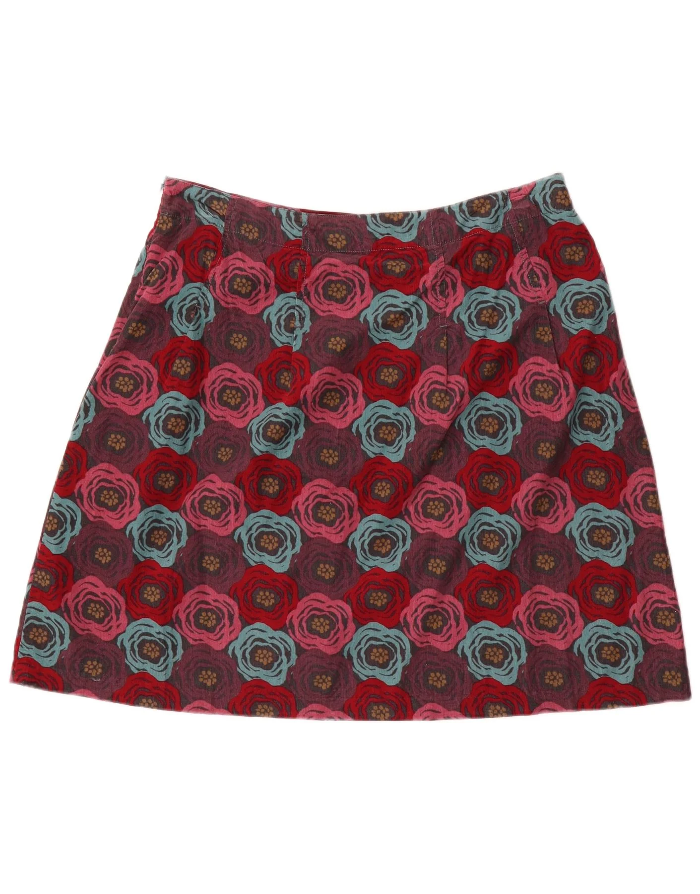 Seasalt Womens Corduroy Skirt UK 14 Large W34 Burgundy Floral Cotton - Image 2