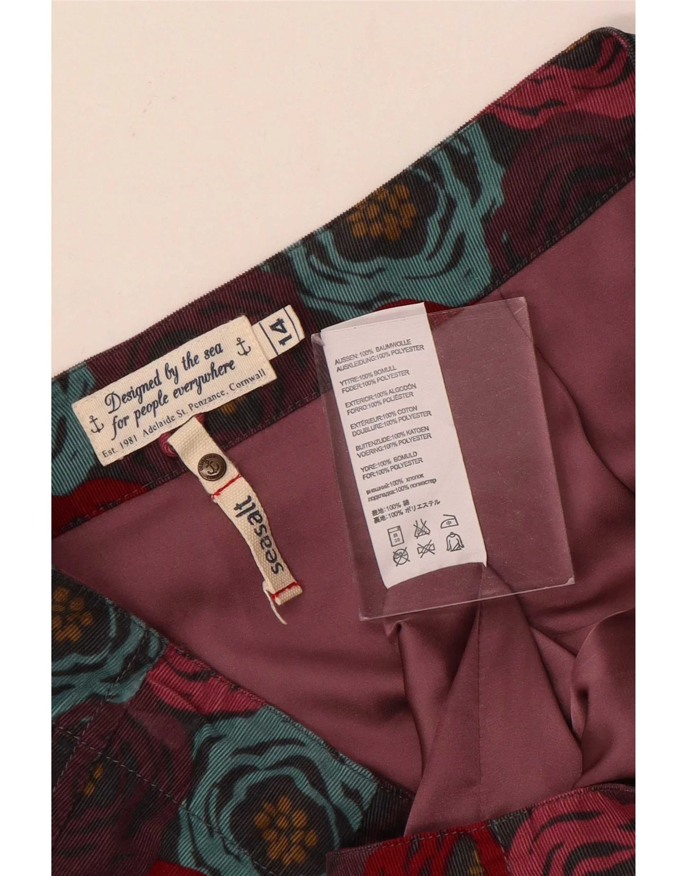 Seasalt Womens Corduroy Skirt UK 14 Large W34 Burgundy Floral Cotton - Image 3