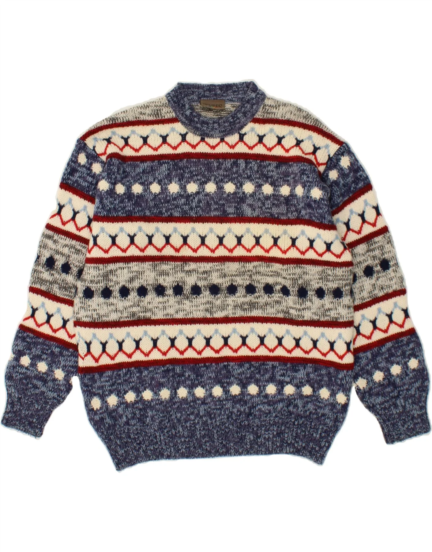 SEVRES Mens Crew Neck Jumper Sweater IT 50 Medium Blue Fair Isle Wool