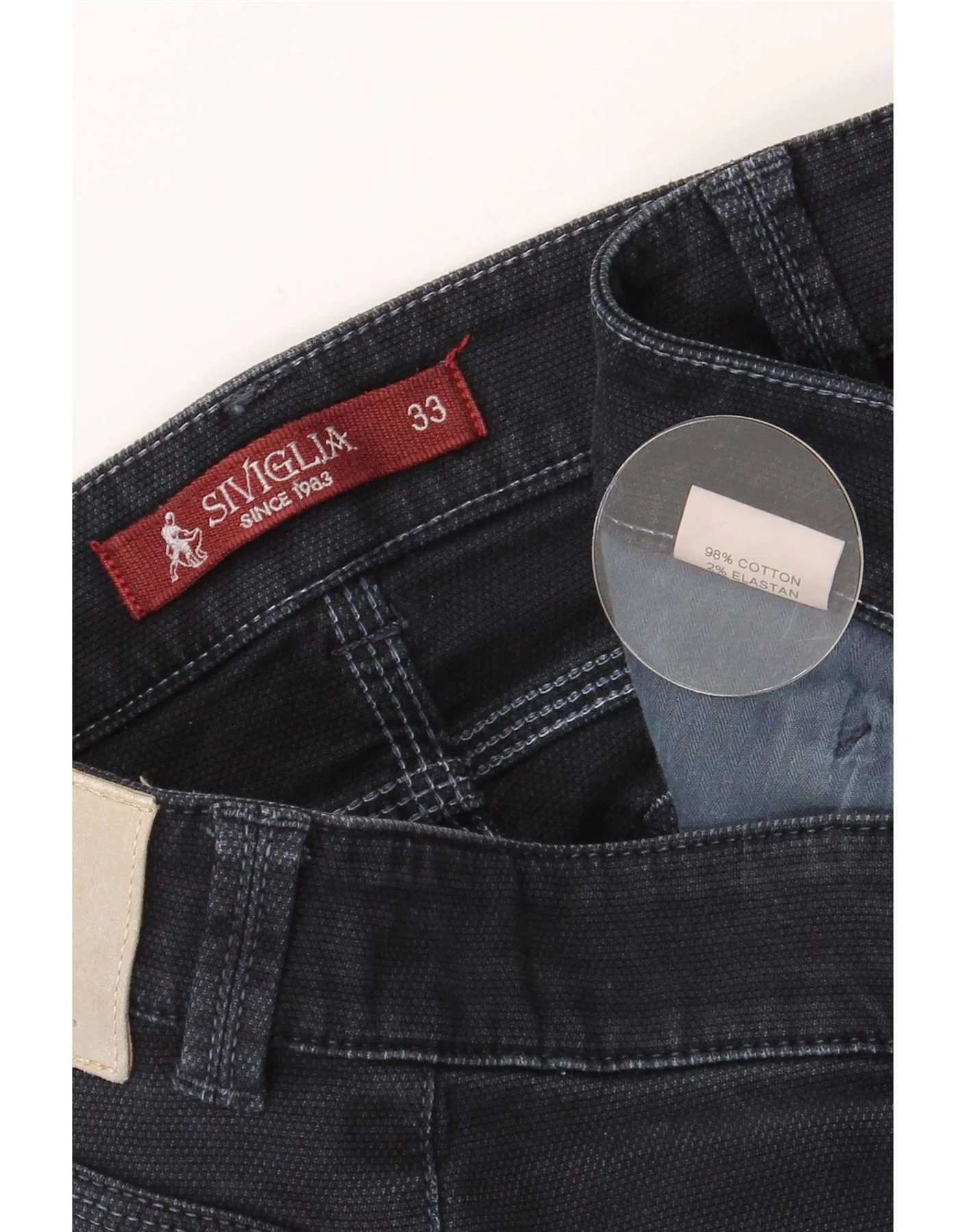 SIVIGLIA Mens Slim Fit Casual Trousers W33 L30 Navy Blue Cotton - Image 3