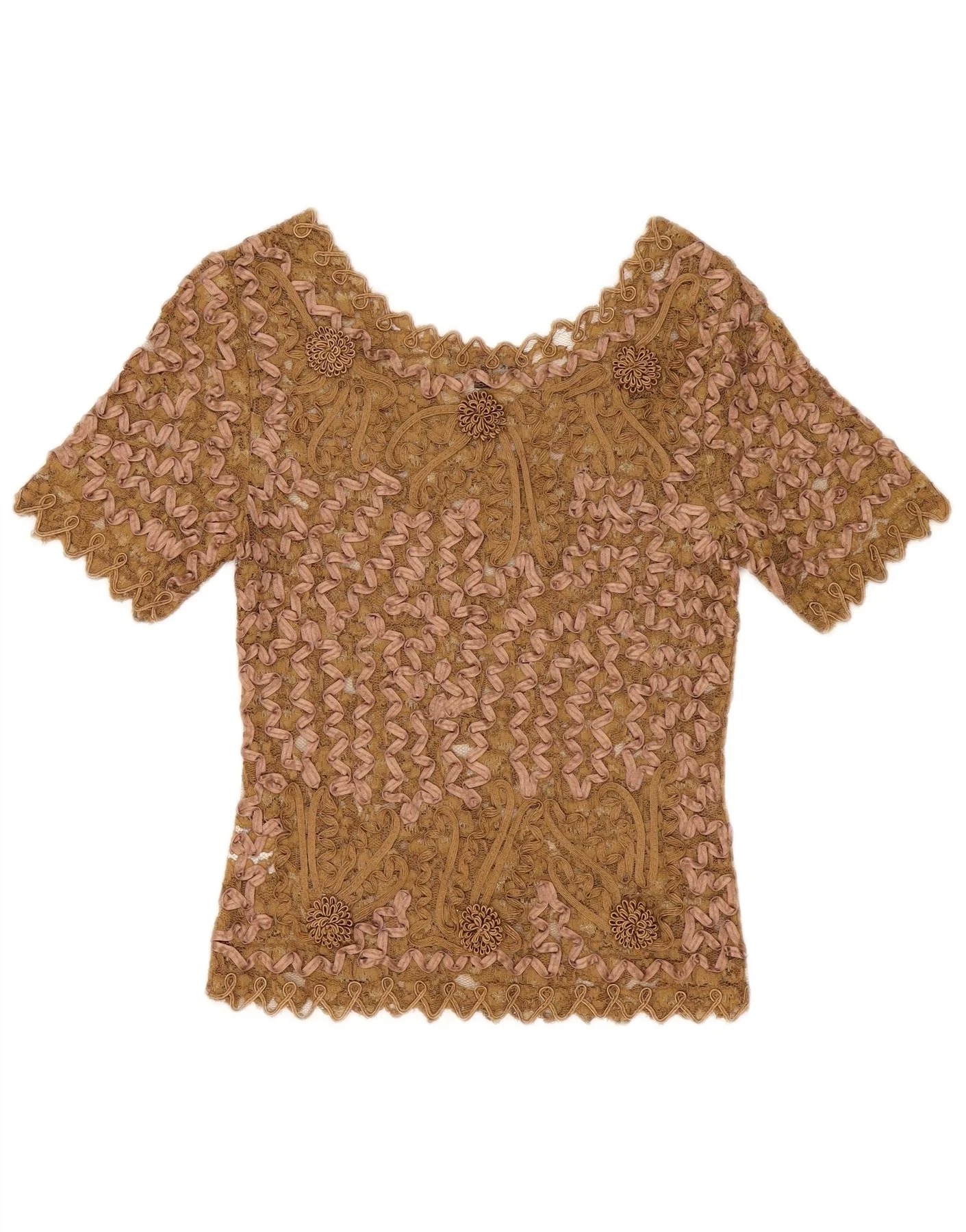 Sky Design Womens Lace Blouse Top US 1 XS Beige Floral Polyester - Image 2