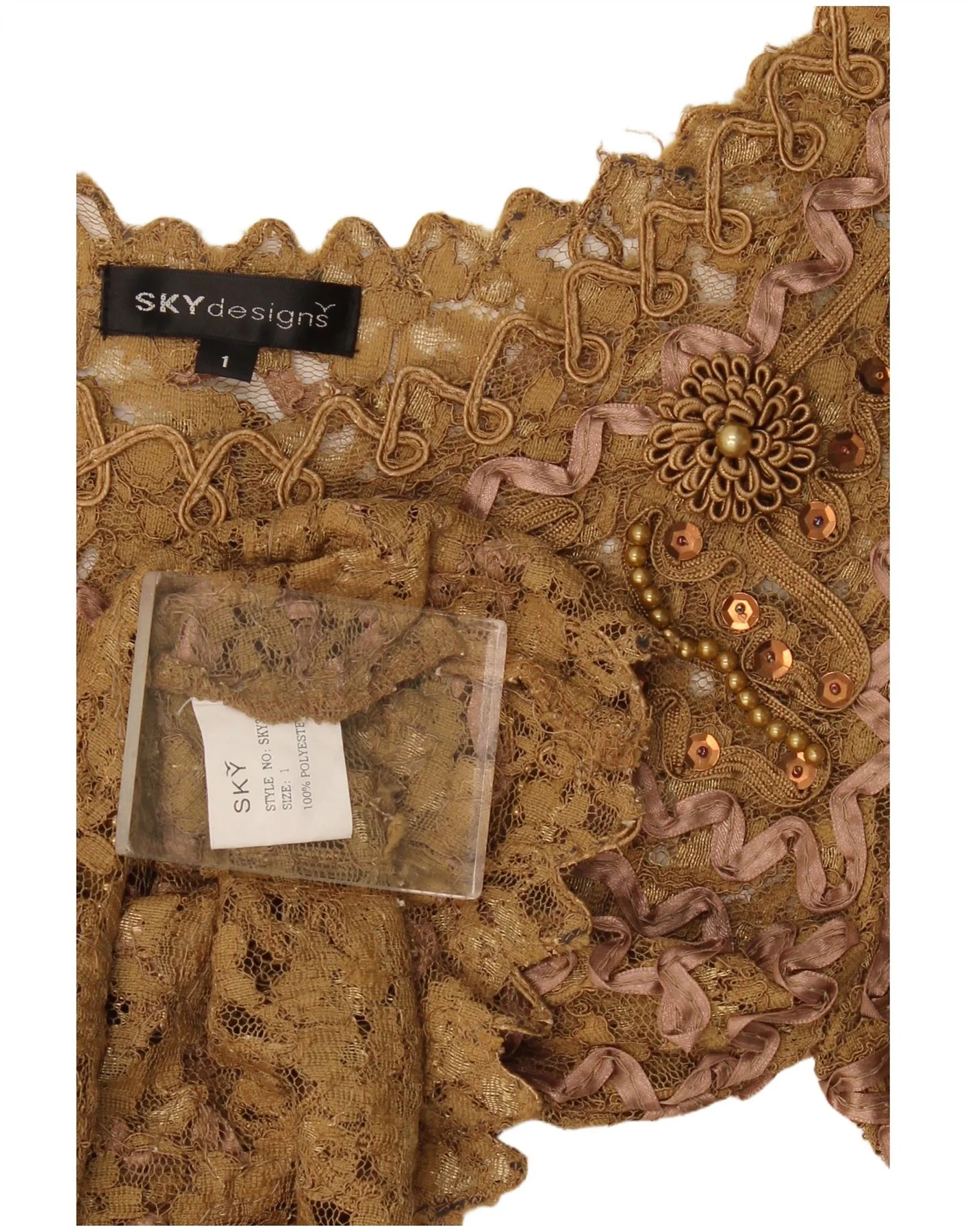 Sky Design Womens Lace Blouse Top US 1 XS Beige Floral Polyester - Image 3