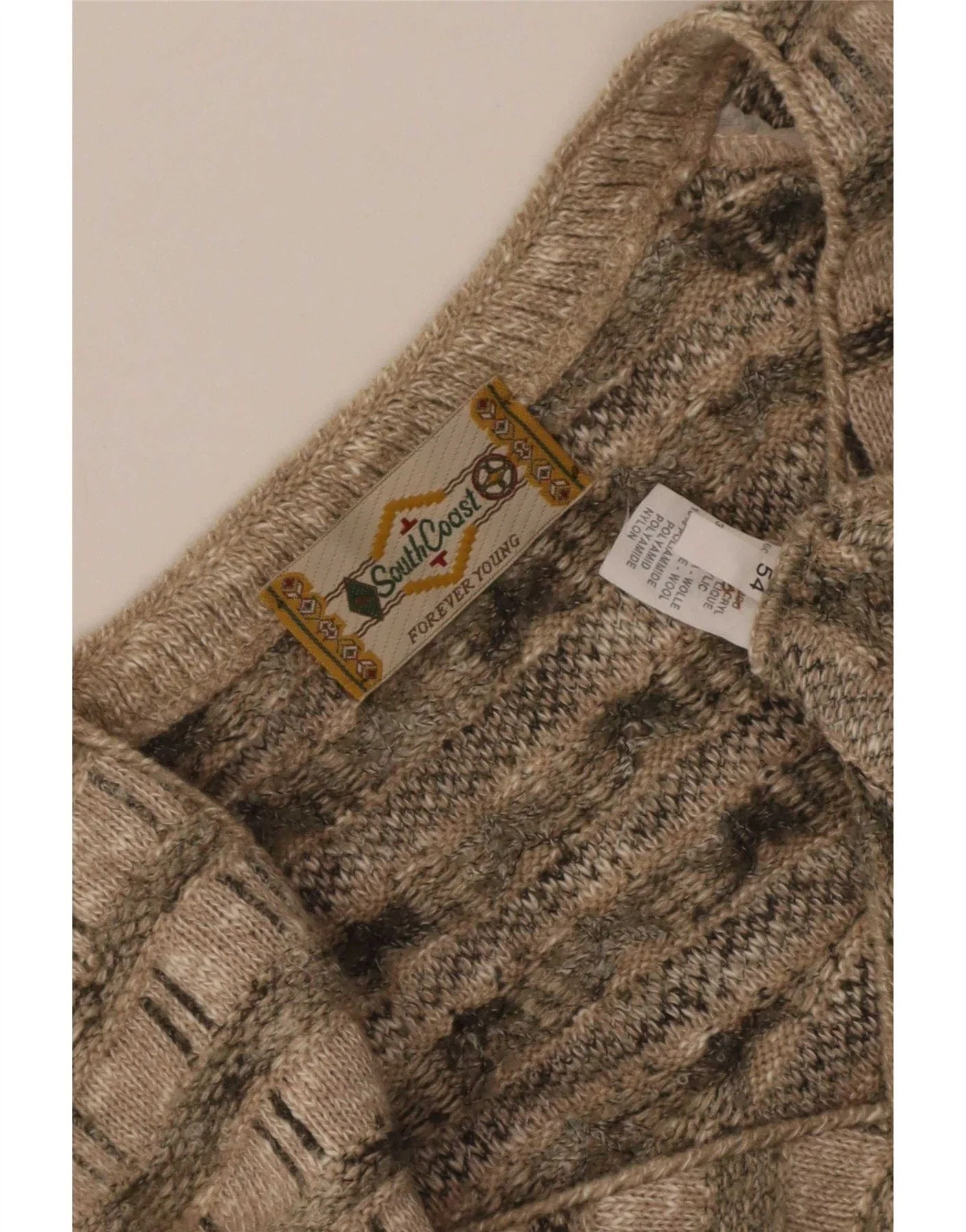 South Coast Mens Cardigan Sweater IT 54 XL Beige Geometric Acrylic - Image 3