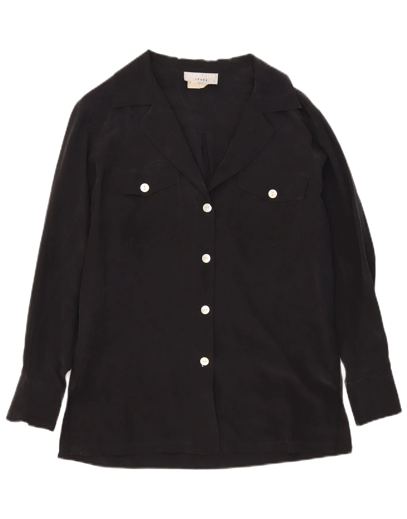Spazio Womens Oversized Shirt Blouse UK 10 Small Black Silk