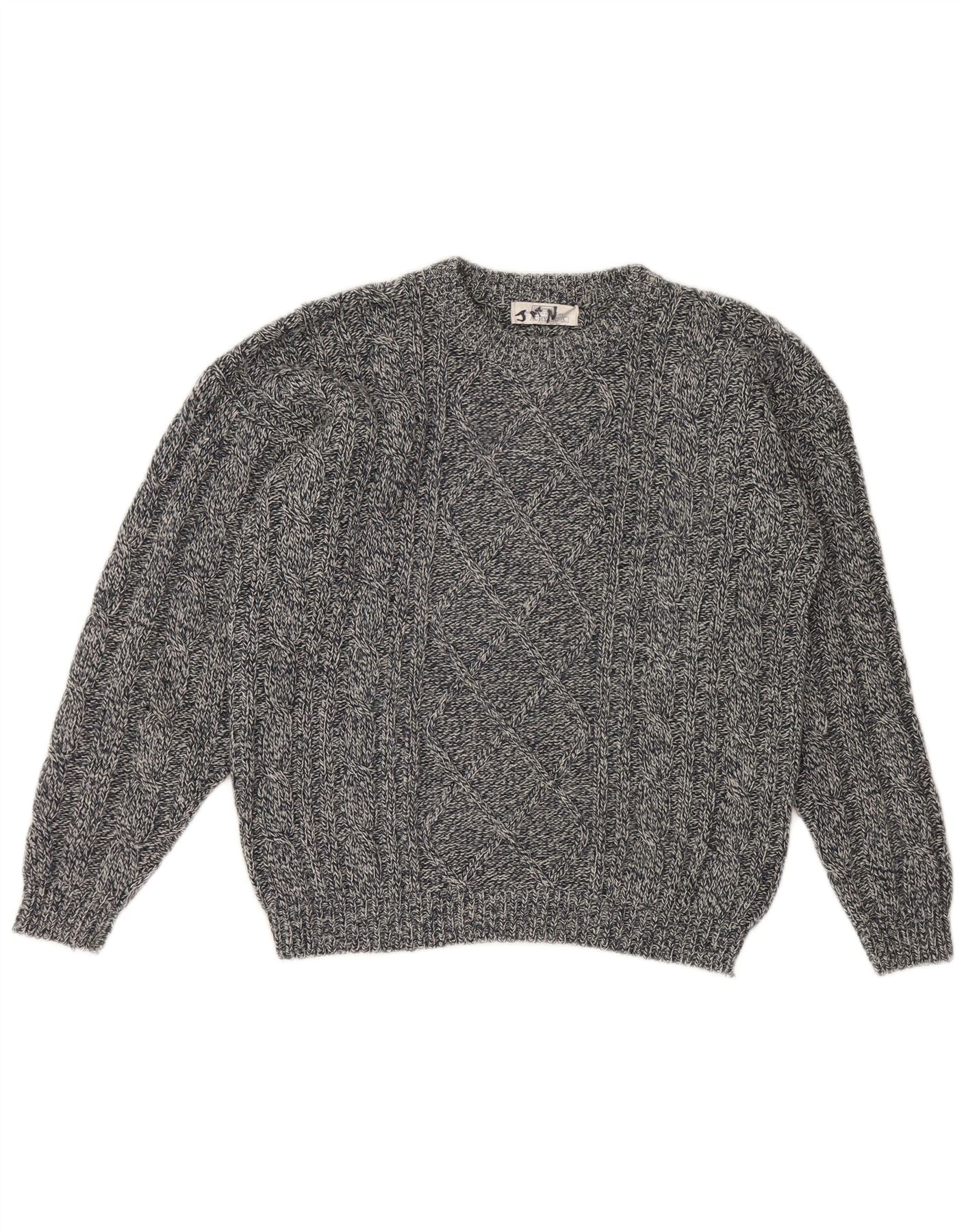St. Bernard Womens Crew Neck Jumper Sweater UK 14 Large Navy Blue Flecked