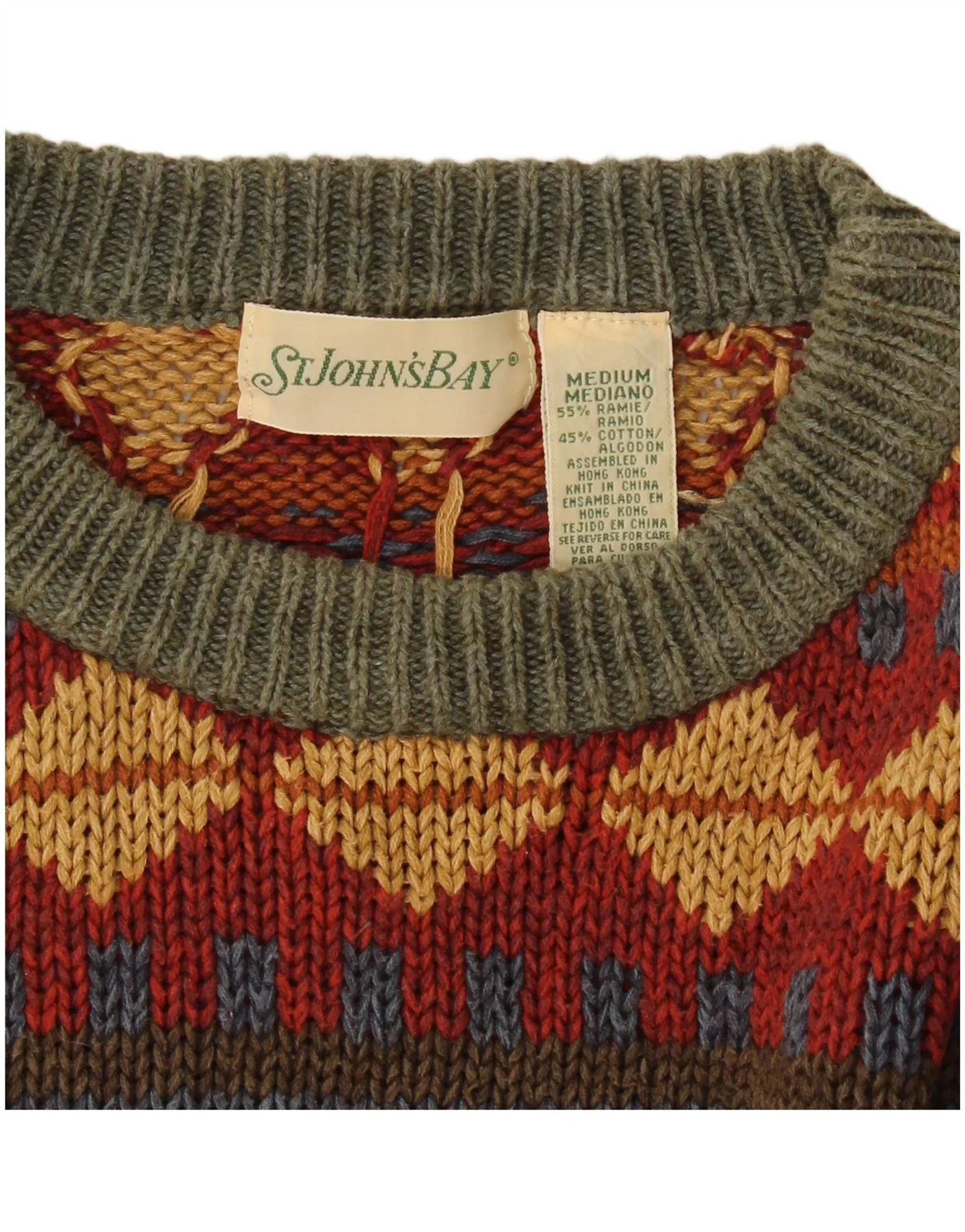 St. John's Bay Mens Crew Neck Jumper Sweater Medium Multicoloured Geometric - Image 3