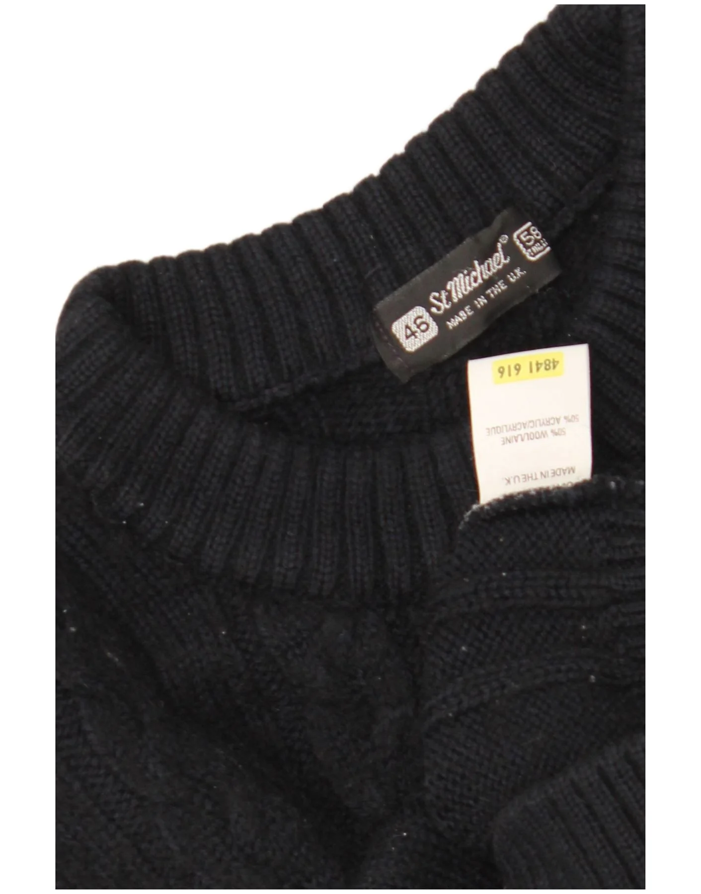 St Michael Mens Crew Neck Jumper Sweater UK 46 2XL Navy Blue Argyle/Diamond - Image 3