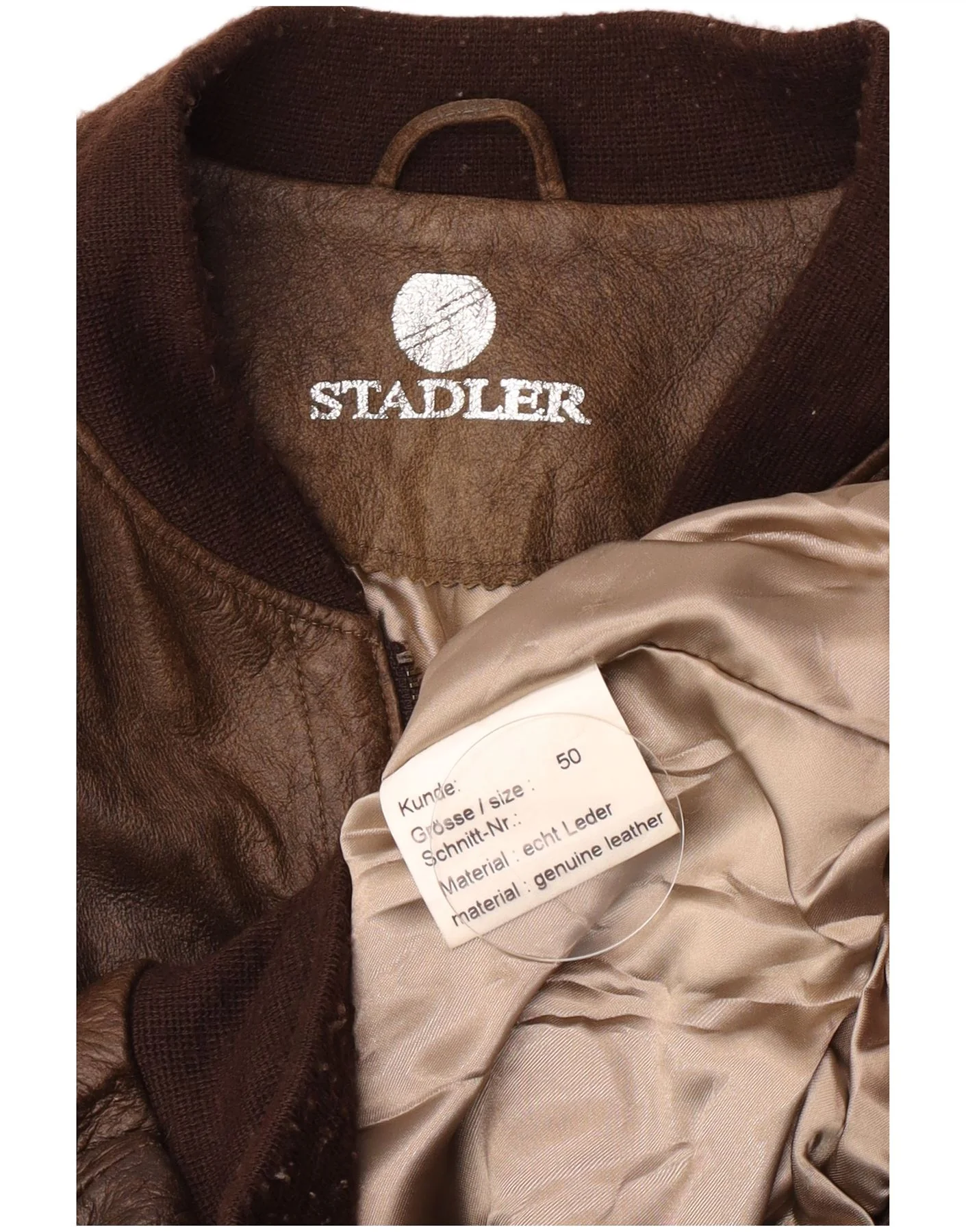 Stadler Mens Leather Bomber Jacket EU 40 Large Brown - Image 3