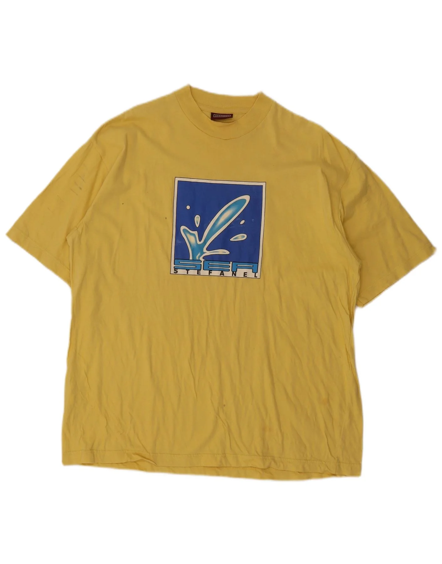Stefanel Mens Graphic T-Shirt Top Large Yellow Cotton