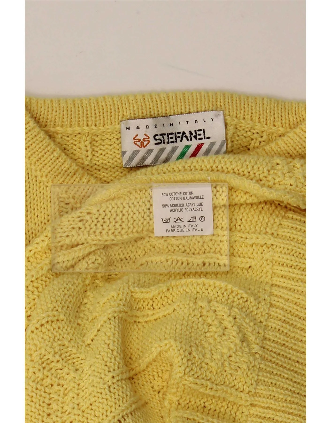 Stefanel Womens Crew Neck Jumper Sweater UK 10 Small Yellow Geometric - Image 3