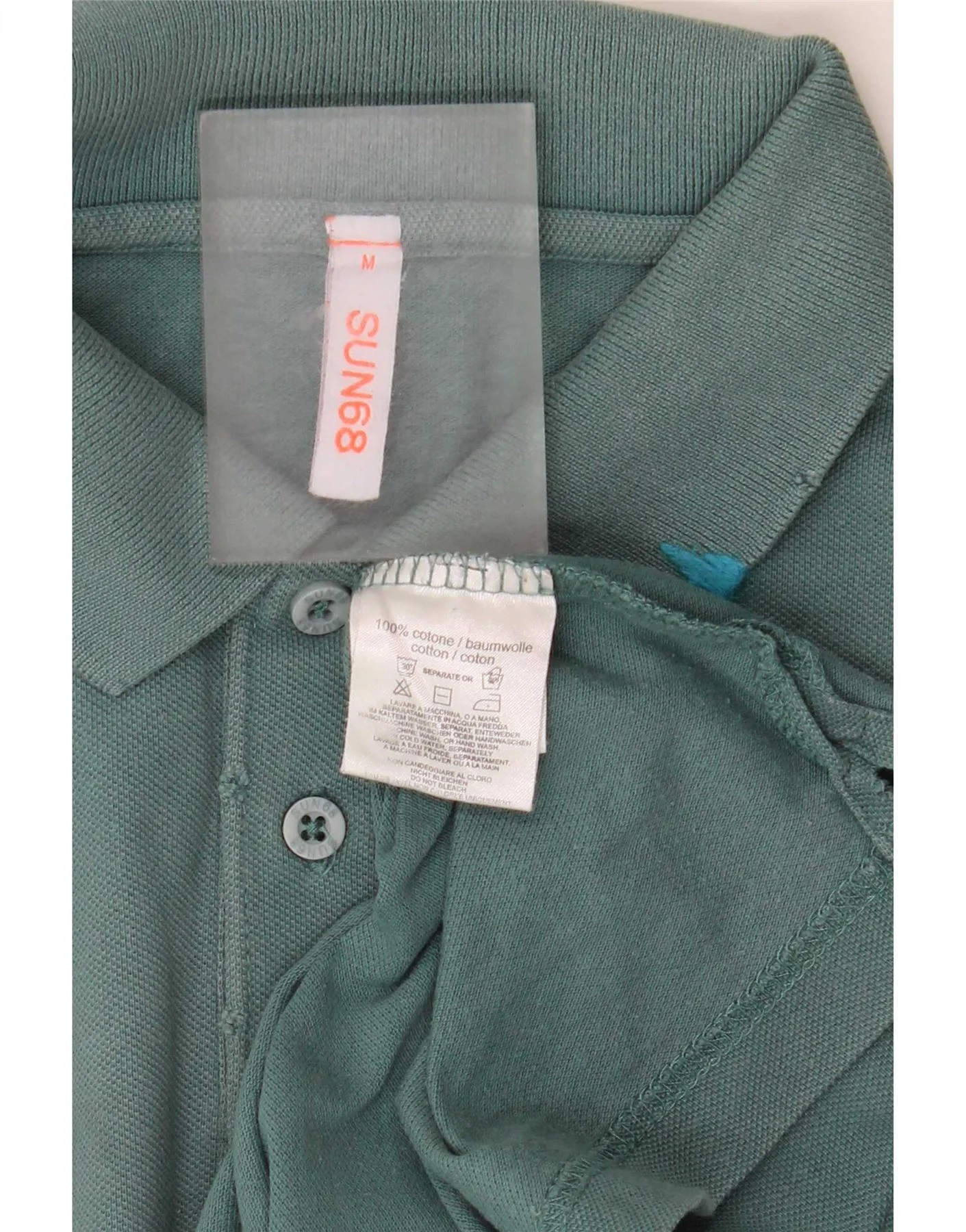Sun68 Mens Polo Shirt Medium Green Cotton - Image 3