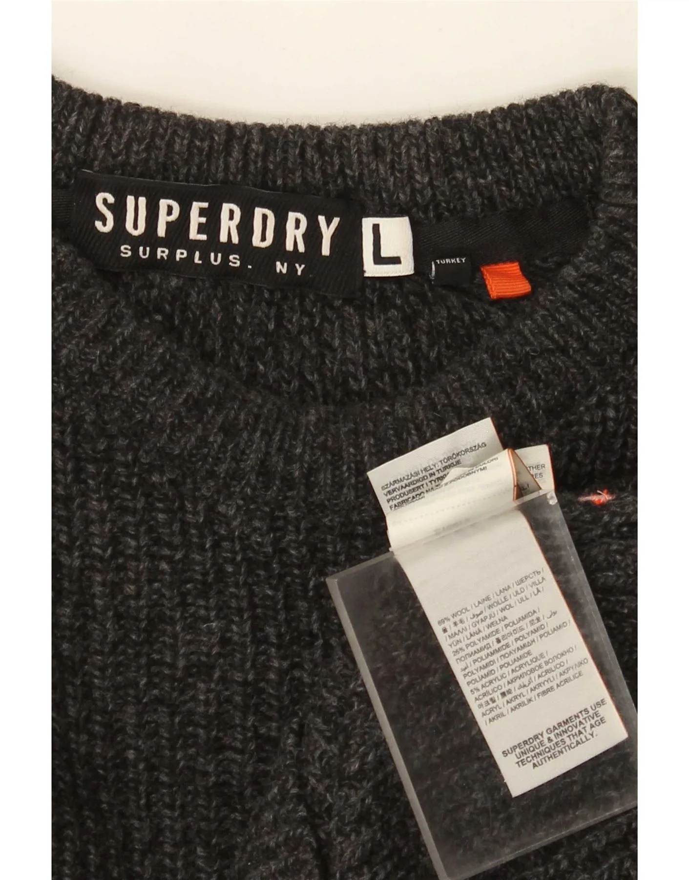 Superdry Mens Boat Neck Jumper Sweater Large Grey Wool - Image 3