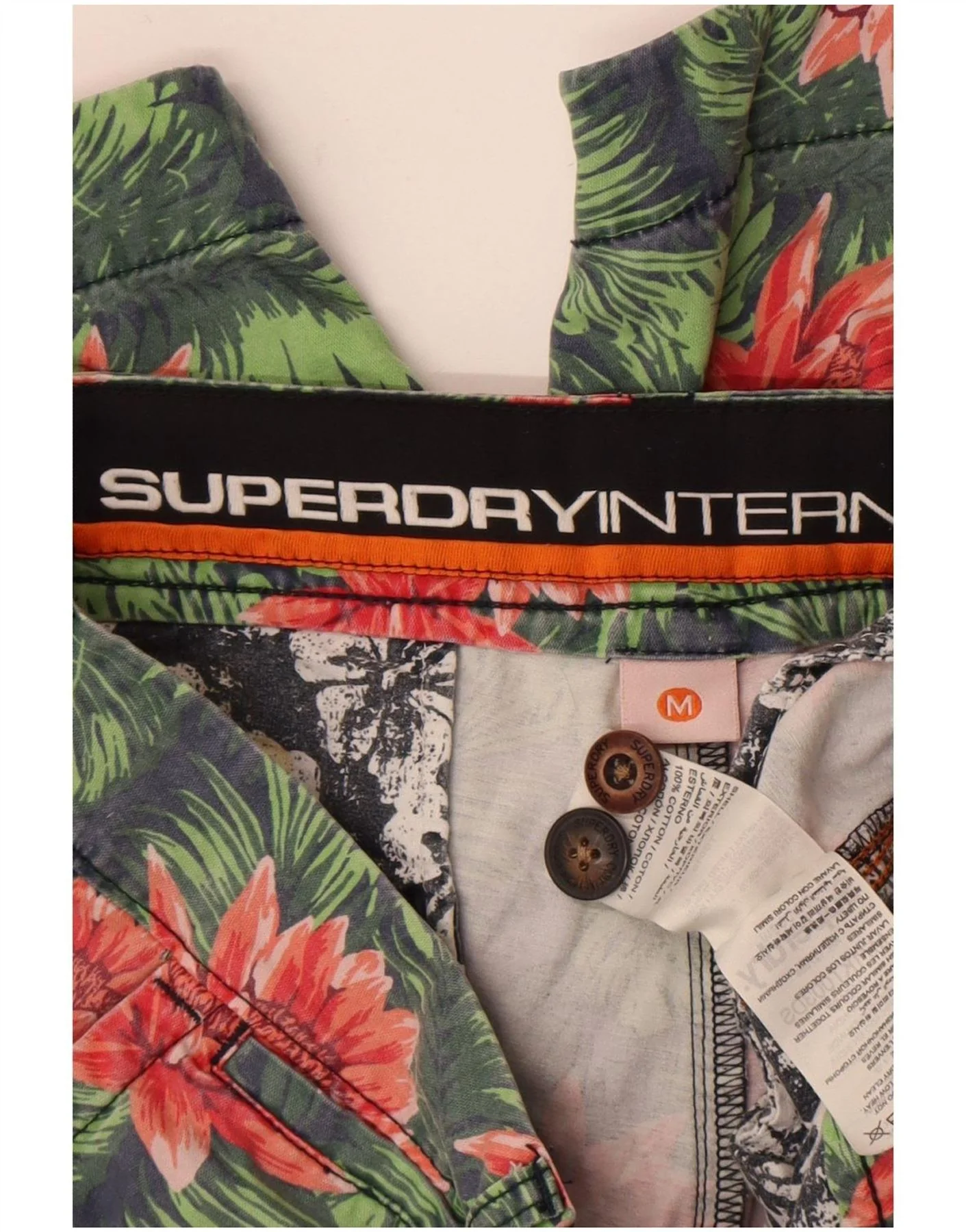 Superdry Mens Chino Shorts Medium W32 Green Floral Cotton - Image 3