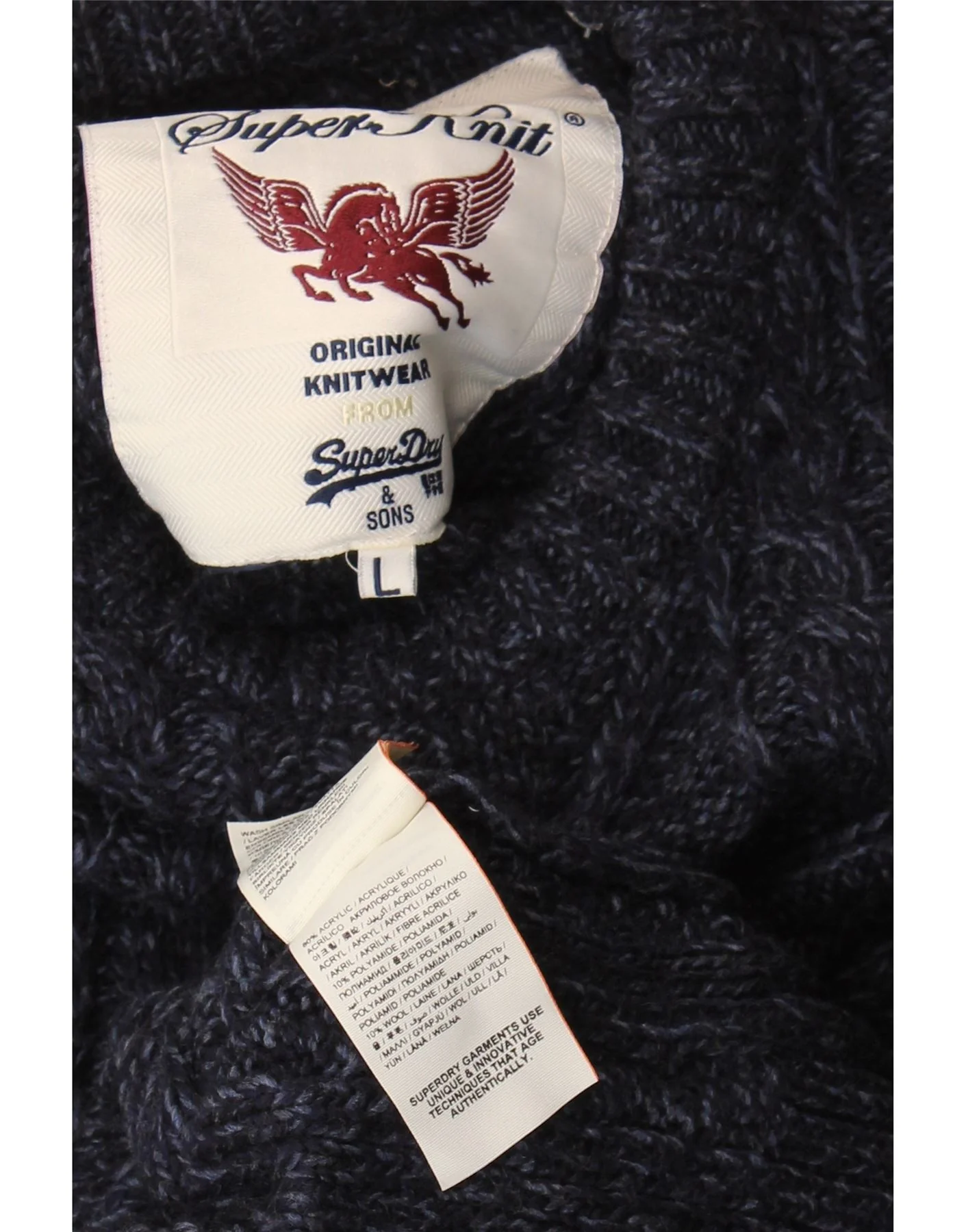 Superdry Mens Crew Neck Jumper Sweater Large Navy Blue Acrylic - Image 2