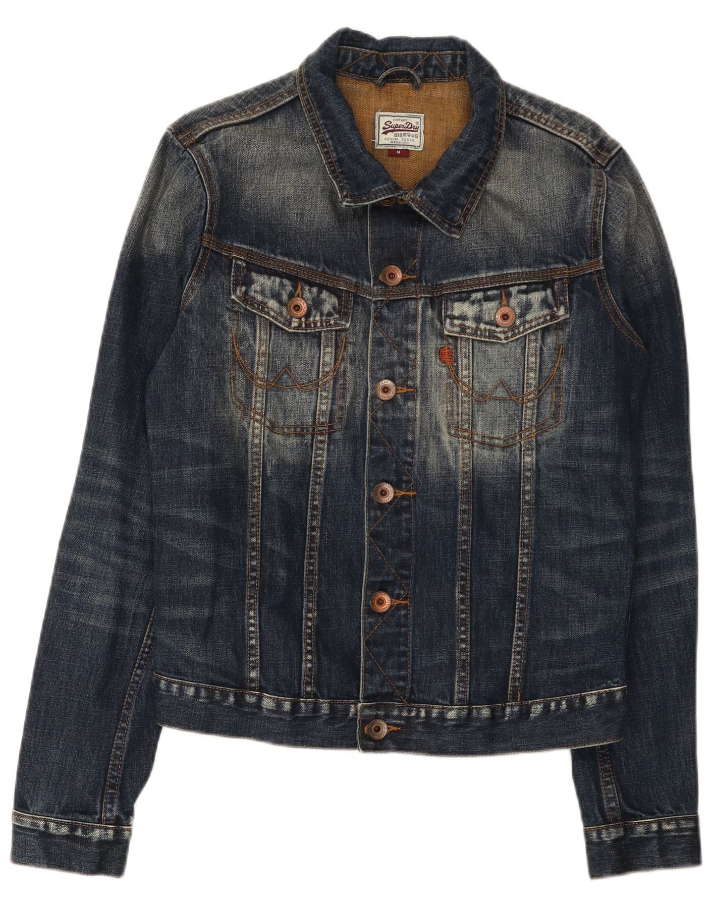 Superdry Mens Denim Jacket UK 38 Medium Navy Blue Cotton