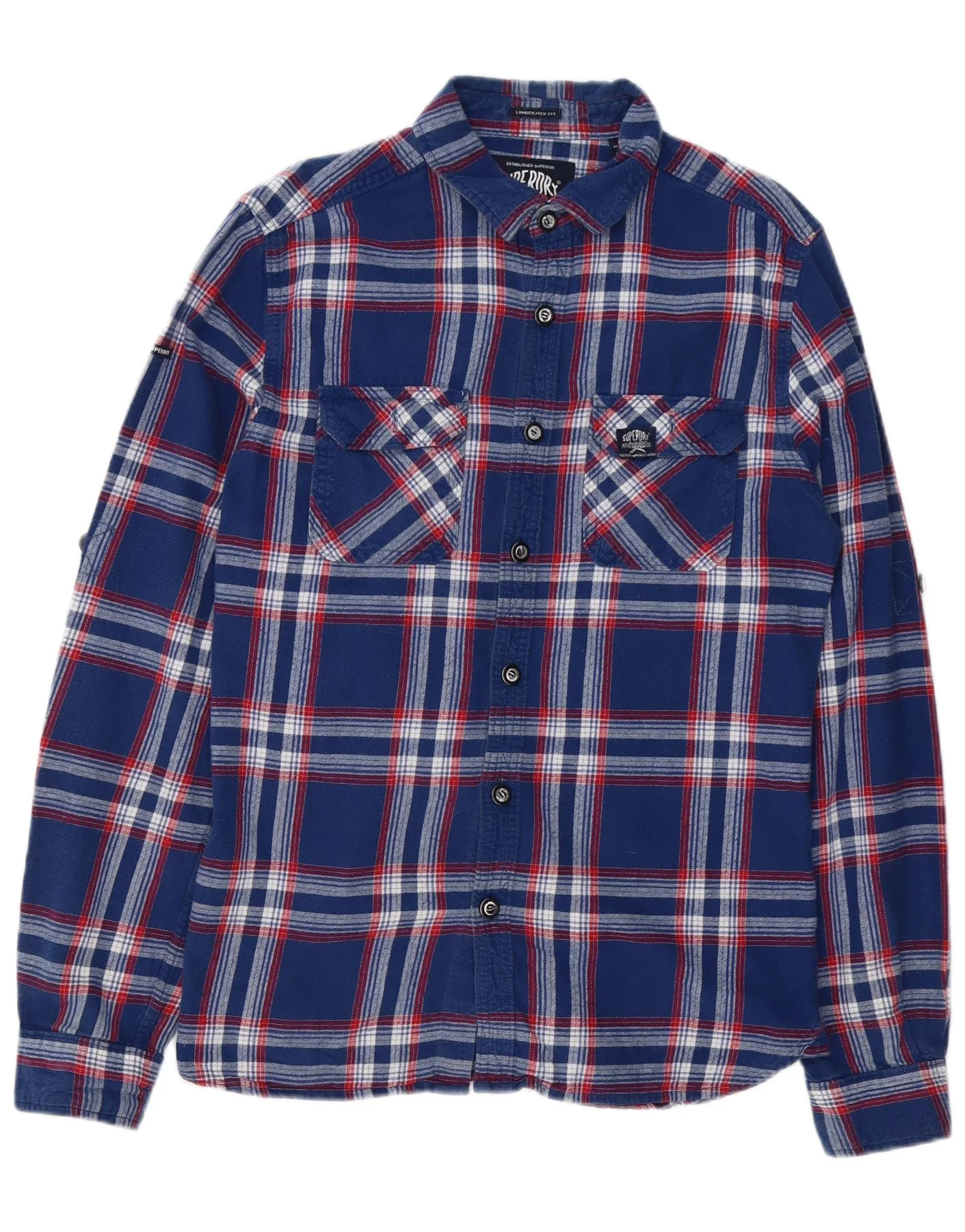 Superdry Mens Flannel Shirt Large Navy Blue Check Cotton