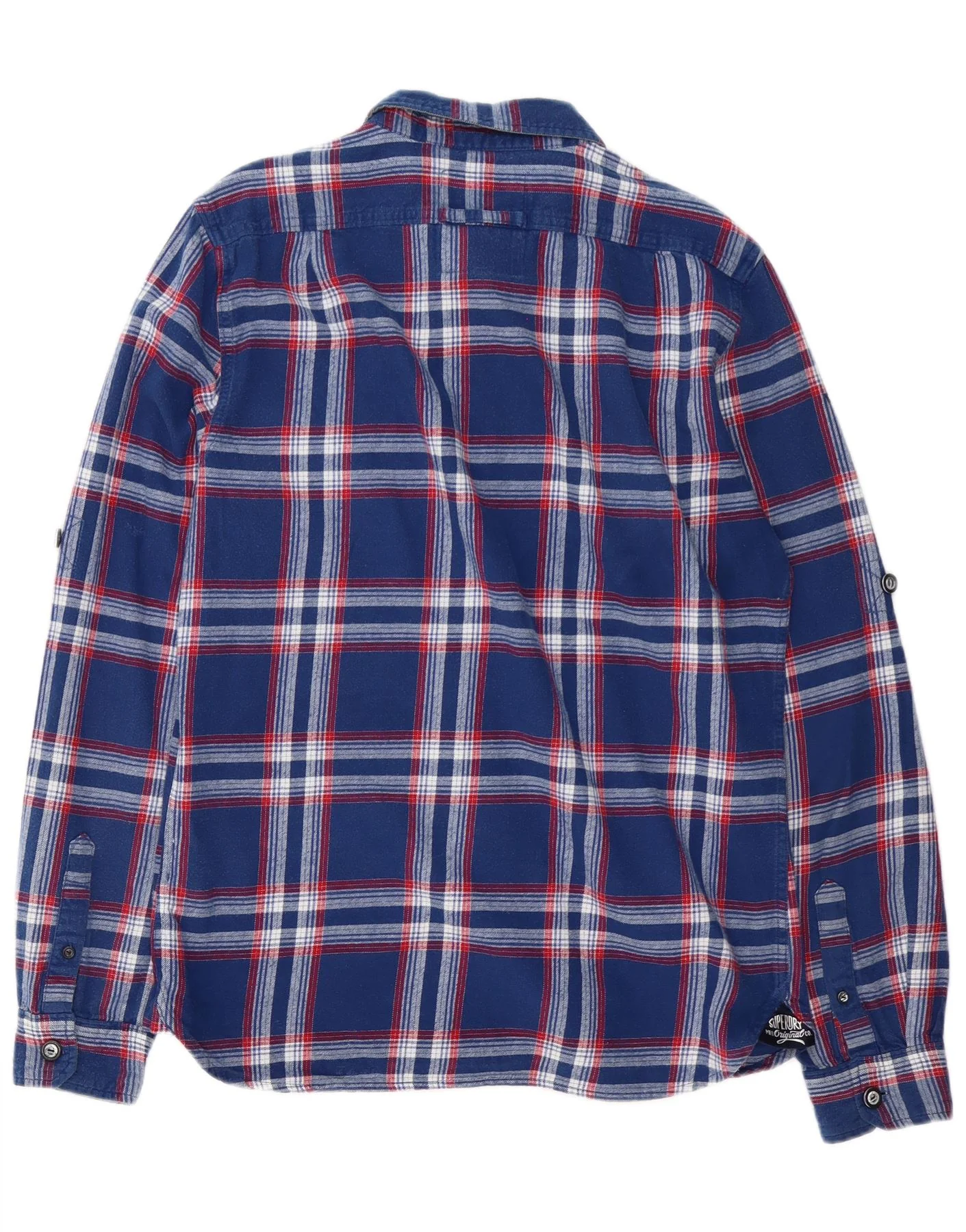 Superdry Mens Flannel Shirt Large Navy Blue Check Cotton - Image 2