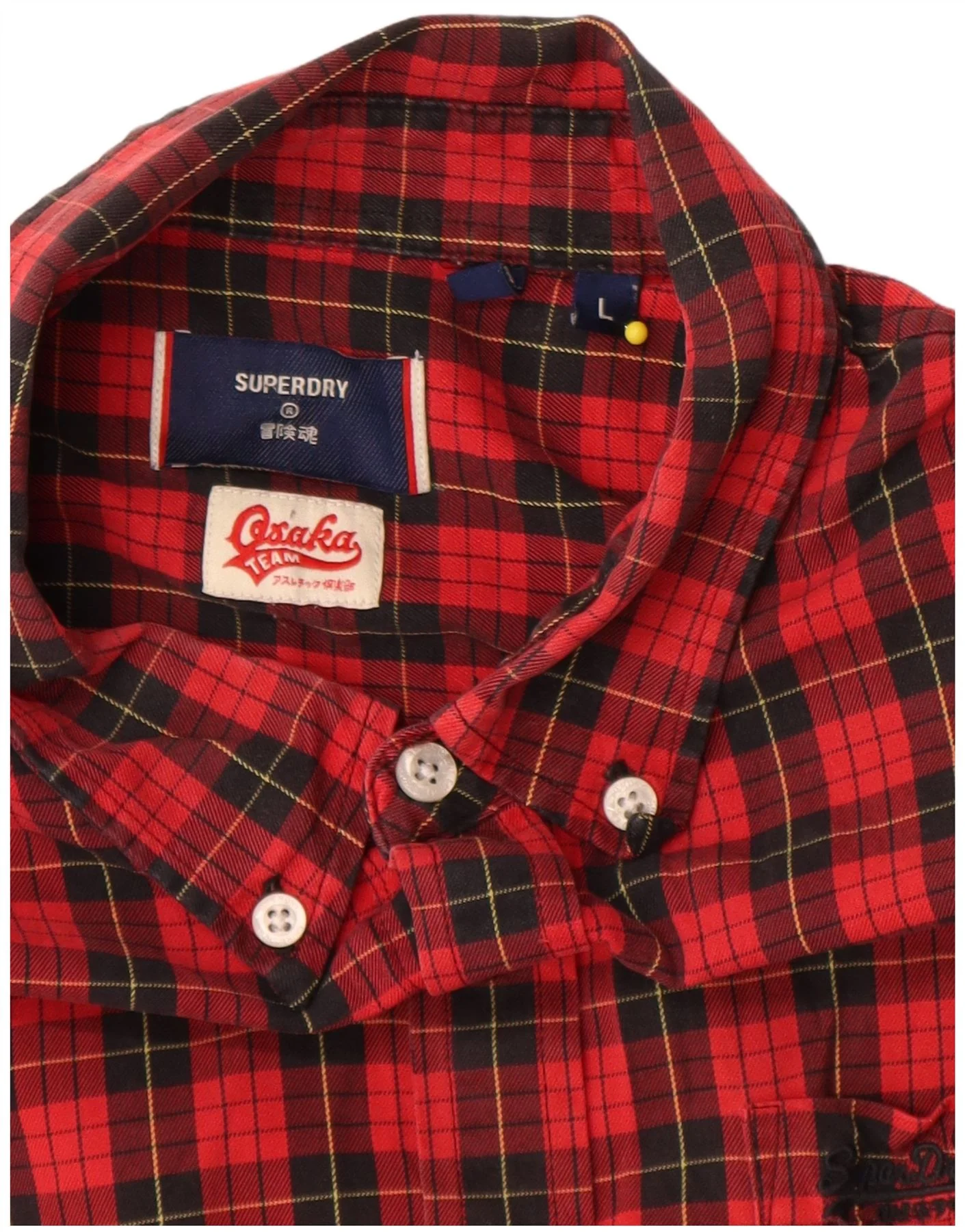 Superdry Mens Flannel Shirt Large Red Check Cotton - Image 3
